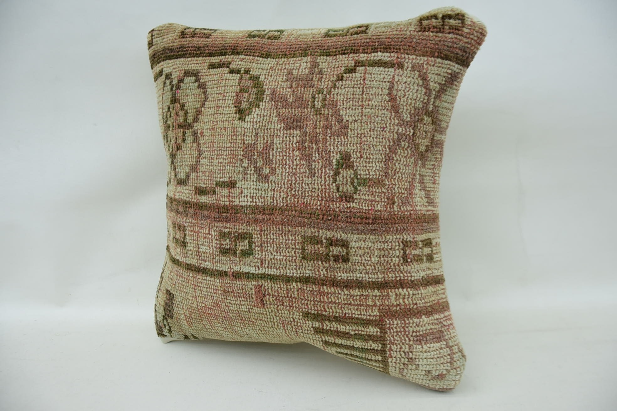 Turkish Kilim Pillow, Vintage Kilim Throw Pillow, Turkish Rugs Cushion Cover, Kilim Pillow, 16"x16" Beige Pillow