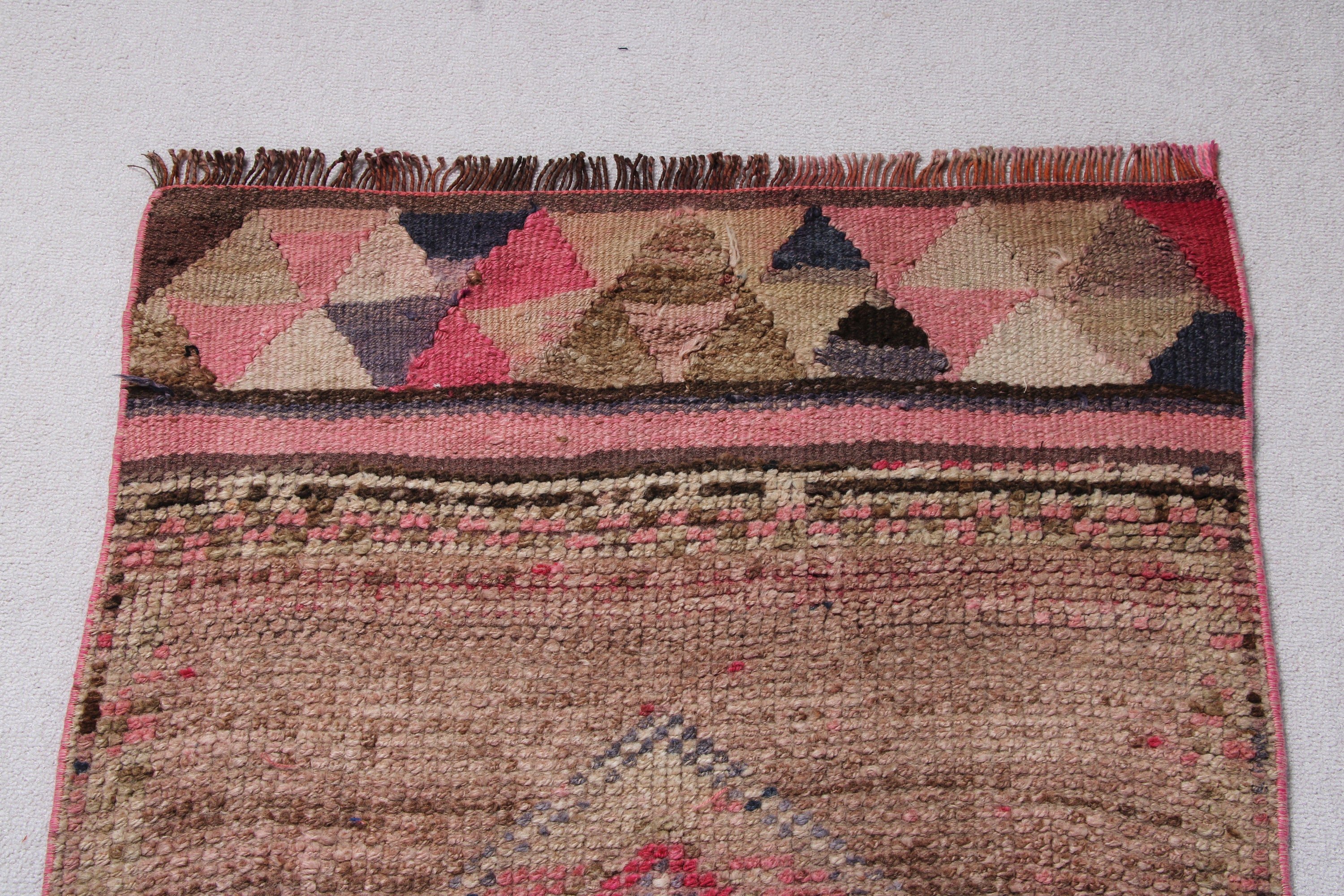 Lüks Halı, Pembe Anadolu Halısı, 2.6x11.7 ft Runner Halıları, Mutfak Halıları, Beni Ourain Runner Halısı, Oryantal Halılar, Türk Halısı, Vintage Halı