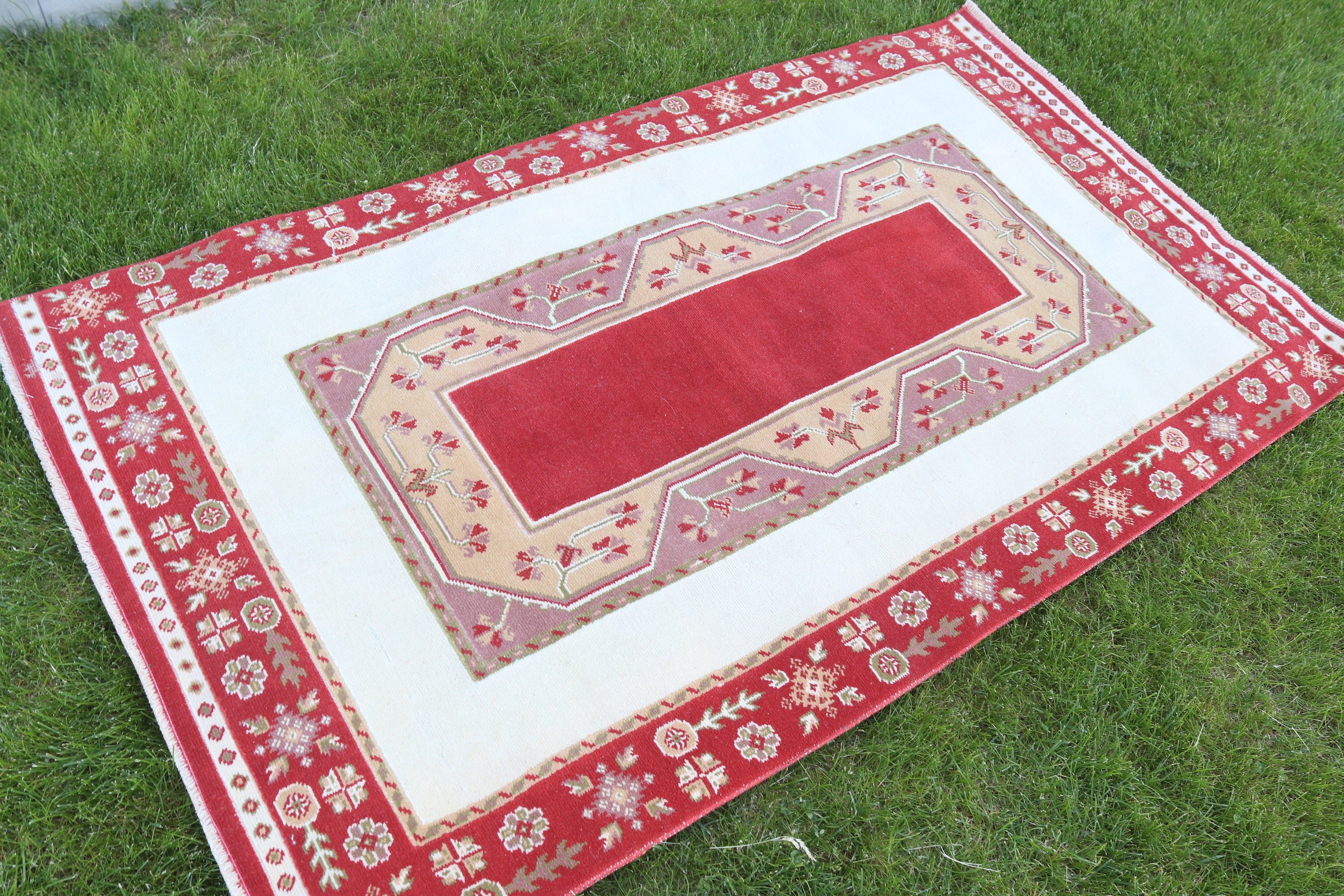 Nursery Rugs, Wool Rugs, Turkish Rugs, 3.2x5.5 ft Accent Rugs, Red Oriental Rugs, Neutral Rug, Rugs for Boho Accent, Vintage Rug