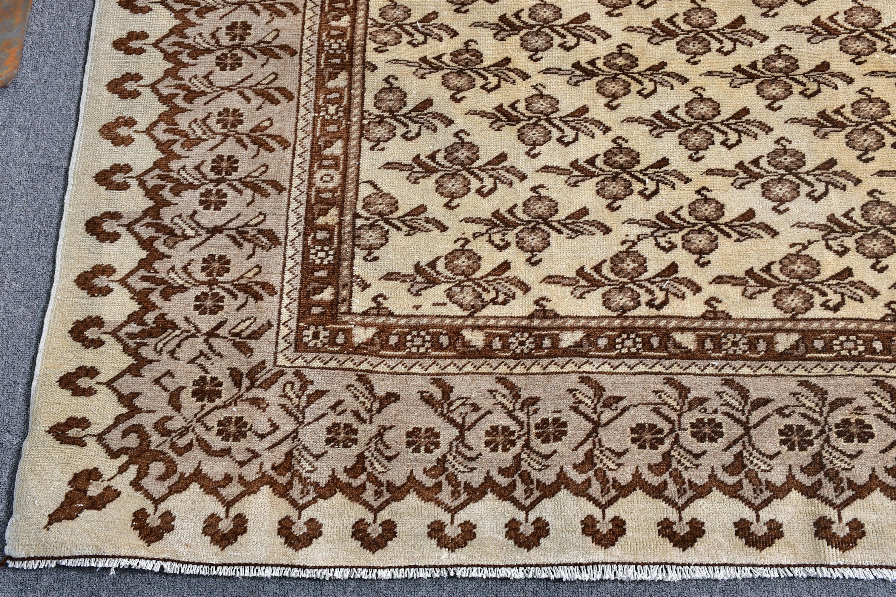 Kahverengi 6.4x9.5 ft Büyük Halı, Salon Halısı, Türk Halıları, Yün Halıları, Etnik Halı, Vintage Halı, Mutfak Halısı, Oturma Odası Halısı