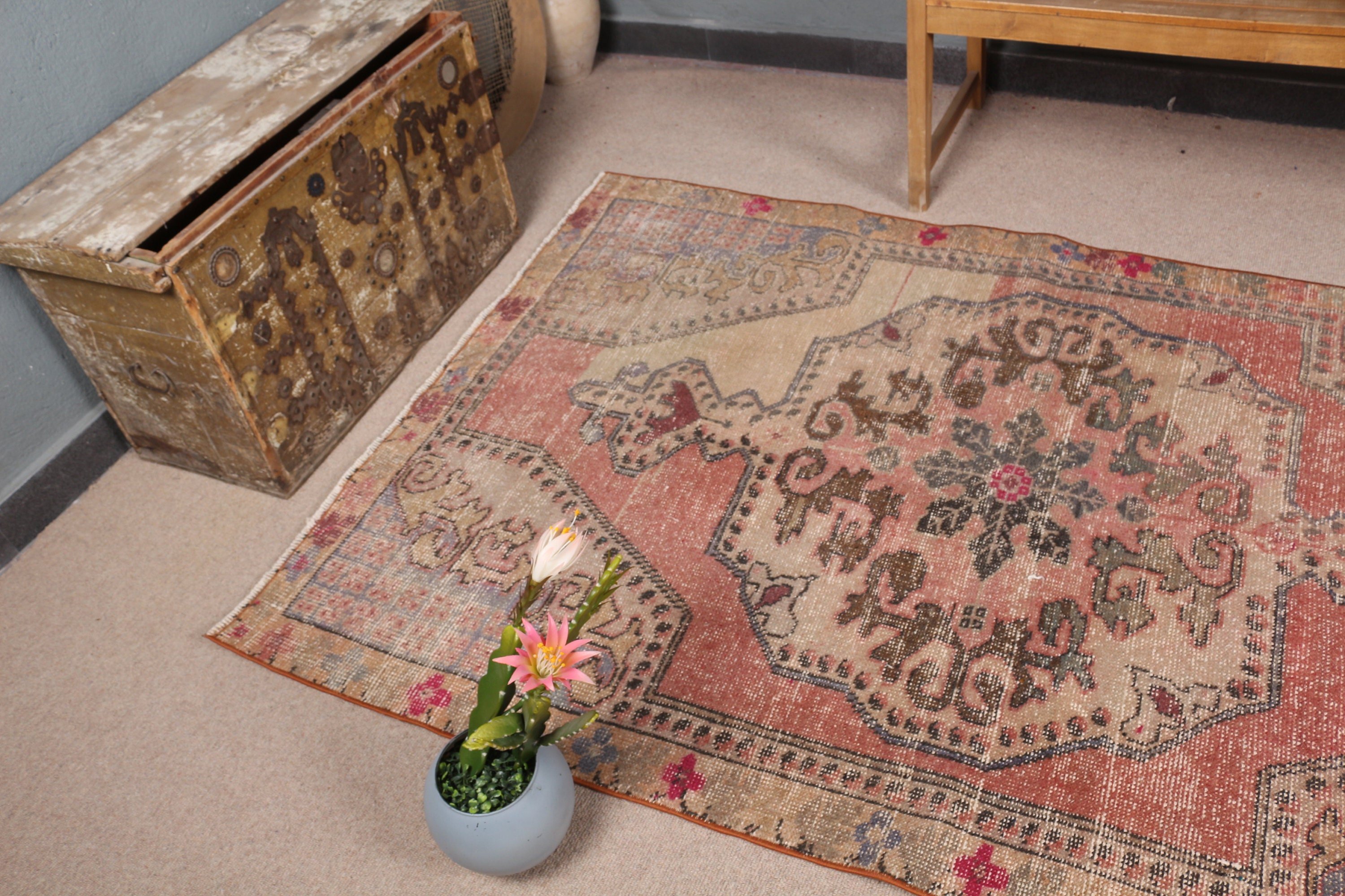 4.4x6.8 ft Area Rug, Bedroom Rugs, Vintage Rug, Red Wool Rug, Turkish Rug, Rugs for Living Room, Turkish Area Rug Rugs, Kitchen Rug