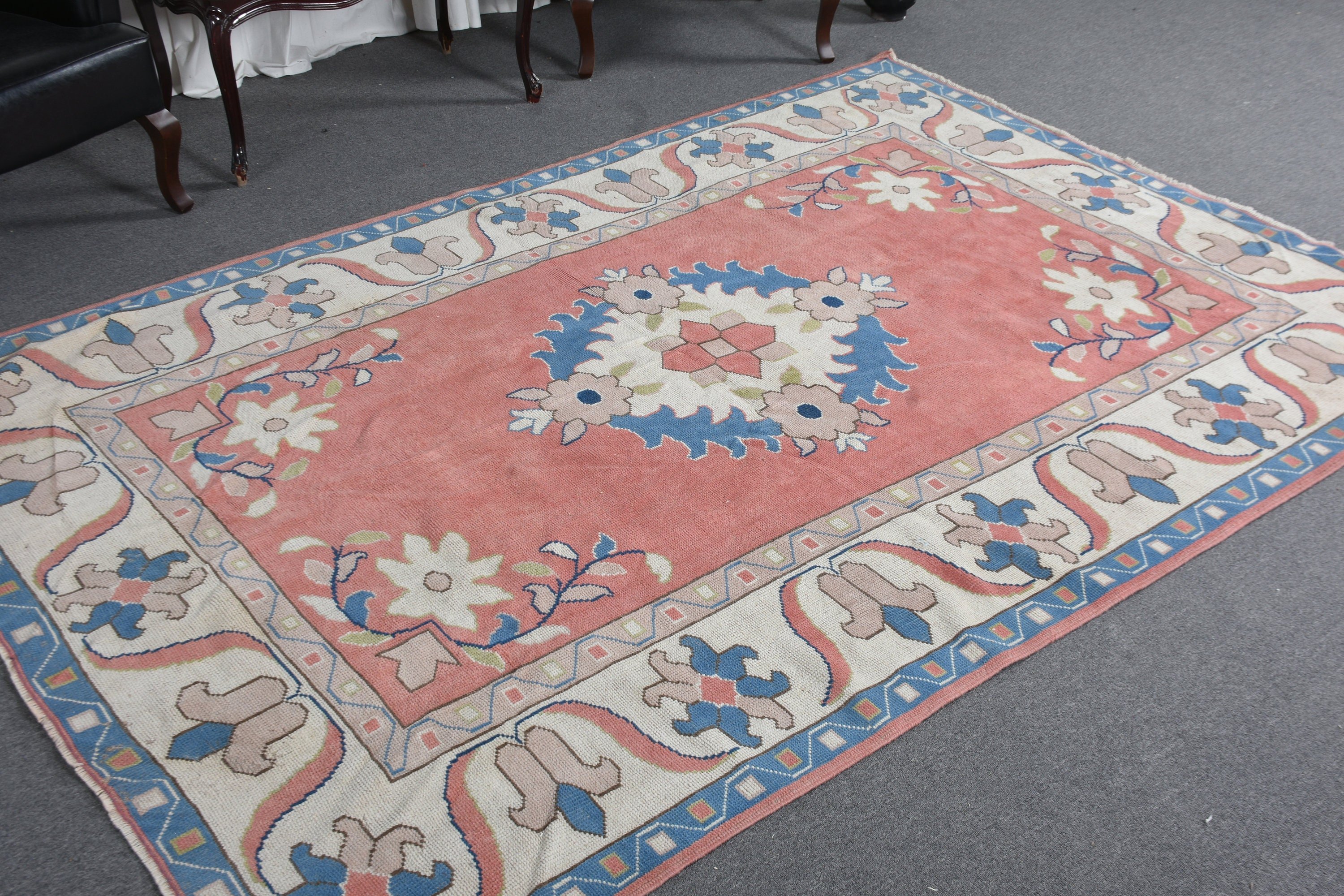 Bohem Halılar, Pembe Oushak Halılar, Anadolu Halısı, Türk Halısı, Yatak Odası Halısı, Vintage Halı, Yemek Odası Halısı, Yer Halısı, 6.3x9 ft Büyük Halılar