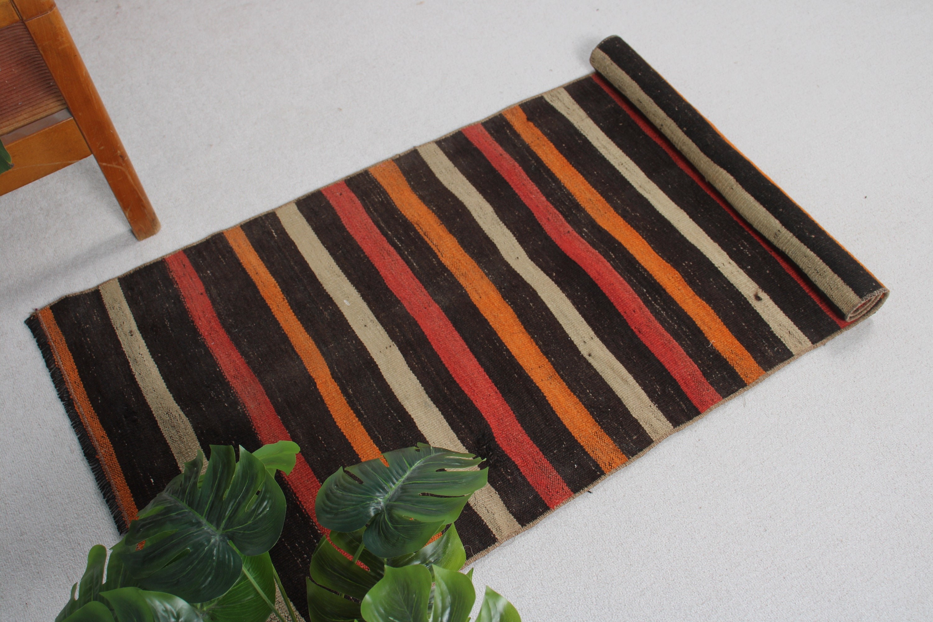 Brown Cool Rugs, Kilim, Turkish Rugs, Statement Rug, Vintage Rug, Bathroom Rug, 2.2x5.2 ft Small Rugs, Wall Hanging Rugs, Bedroom Rugs