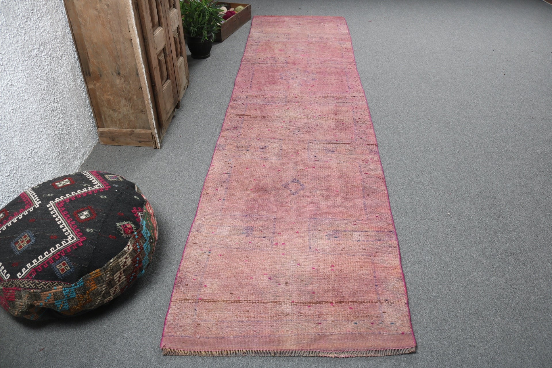 Türk Halısı, 3x12.4 ft Yolluk Halıları, Merdiven Halısı, Ev Dekorasyonu Halısı, El Dokuma Halısı, Vintage Halılar, Turuncu Lüks Halı, Beni Ourain Koşucu Halıları