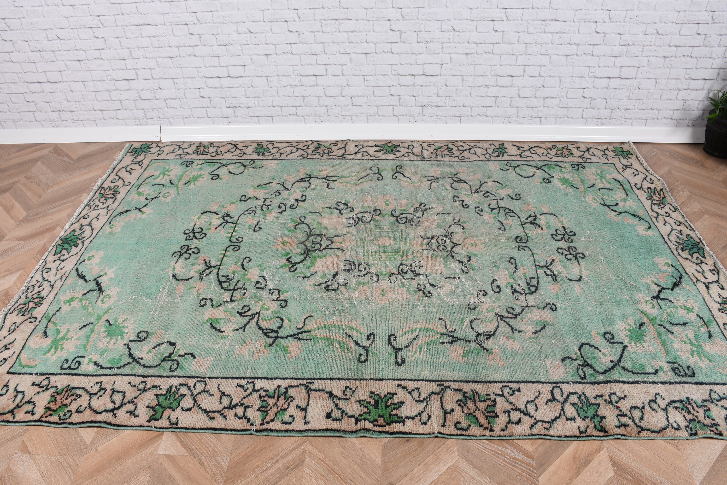 Yemek Odası Halısı, Türk Halısı, Salon Halısı, Mutfak Halısı, Düz Dokuma Halısı, 5.5x8.2 ft Büyük Halı, Vintage Halılar, Etnik Halı, Yeşil Ev Dekorasyonu Halıları