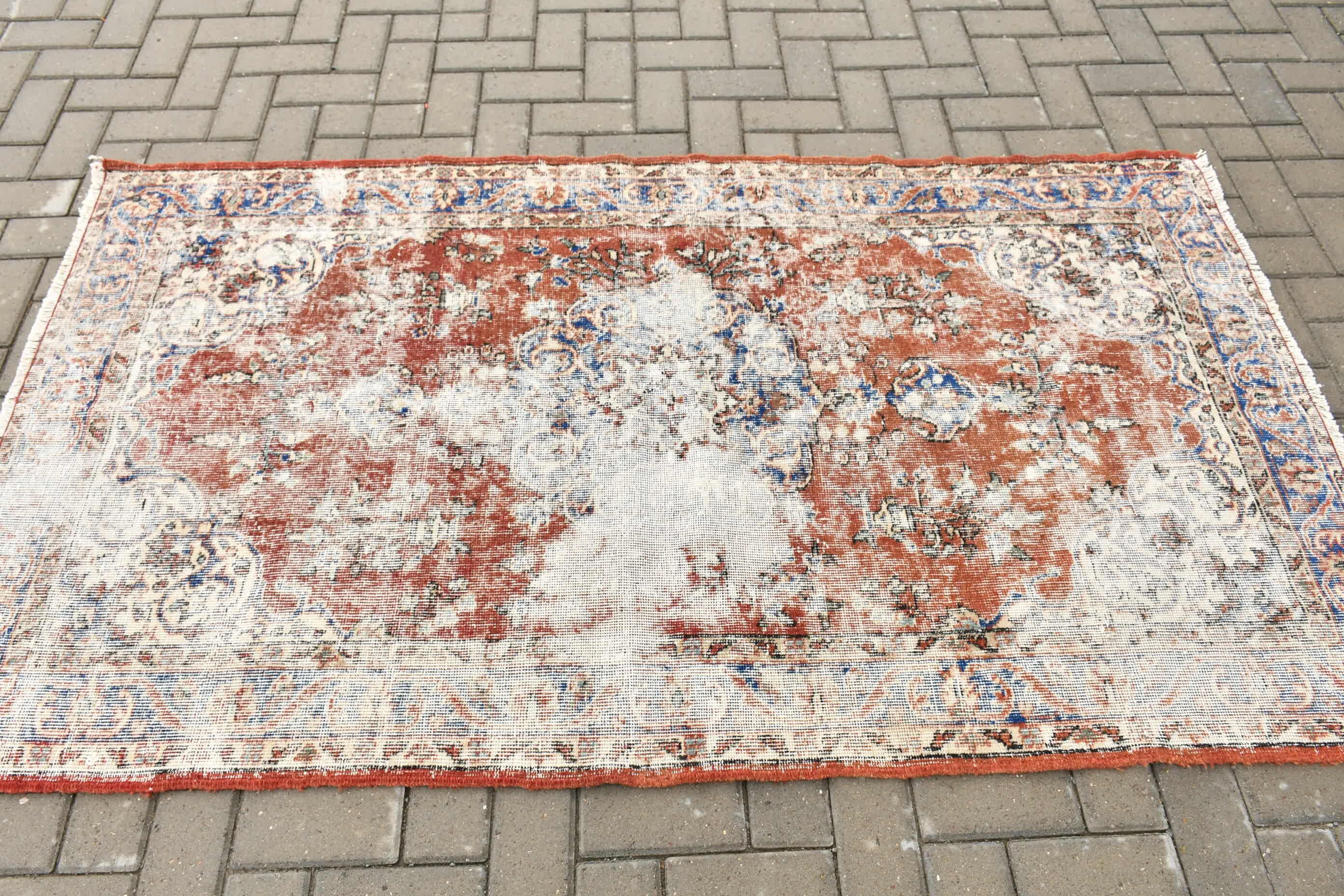 Red  3.7x6.6 ft Area Rugs, Vintage Rug, Turkish Rug, Wool Rug, Handmade Rug, Oriental Rugs, Dining Room Rugs, Bedroom Rugs