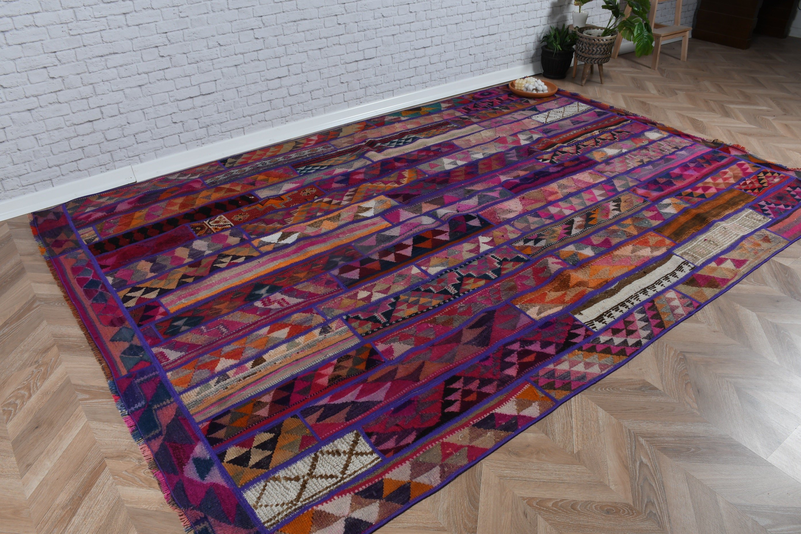 Living Room Rug, Vintage Rugs, Kitchen Rug, 6.8x10.1 ft Large Rugs, Luxury Rugs, Turkish Rugs, Salon Rugs, Pink Moroccan Rug