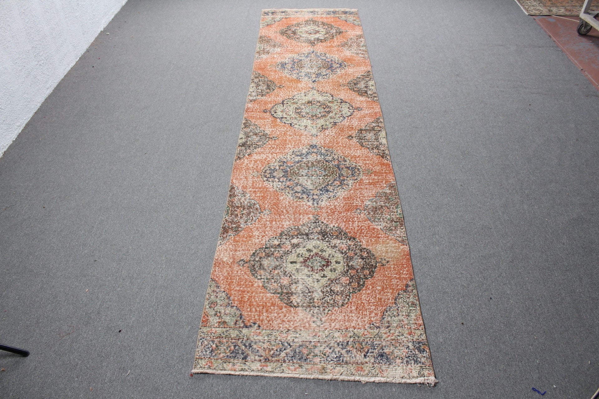 Merdiven Halısı, 3x12,4 ft Koşucu Halısı, Vintage Halı, Yün Halılar, Koridor Halıları, Retro Halı, Havalı Halı, Türk Halısı, Mutfak Halısı, Turuncu Yer Halıları