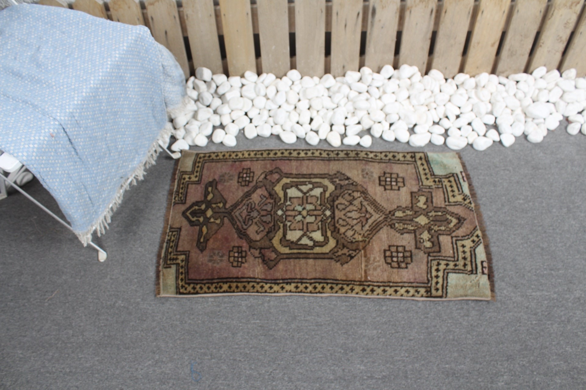 Car Mat Rug, Vintage Rug, 1.5x2.8 ft Small Rugs, Brown Oriental Rug, Rugs for Kitchen, Turkish Rug, Wool Rug, Entry Rug