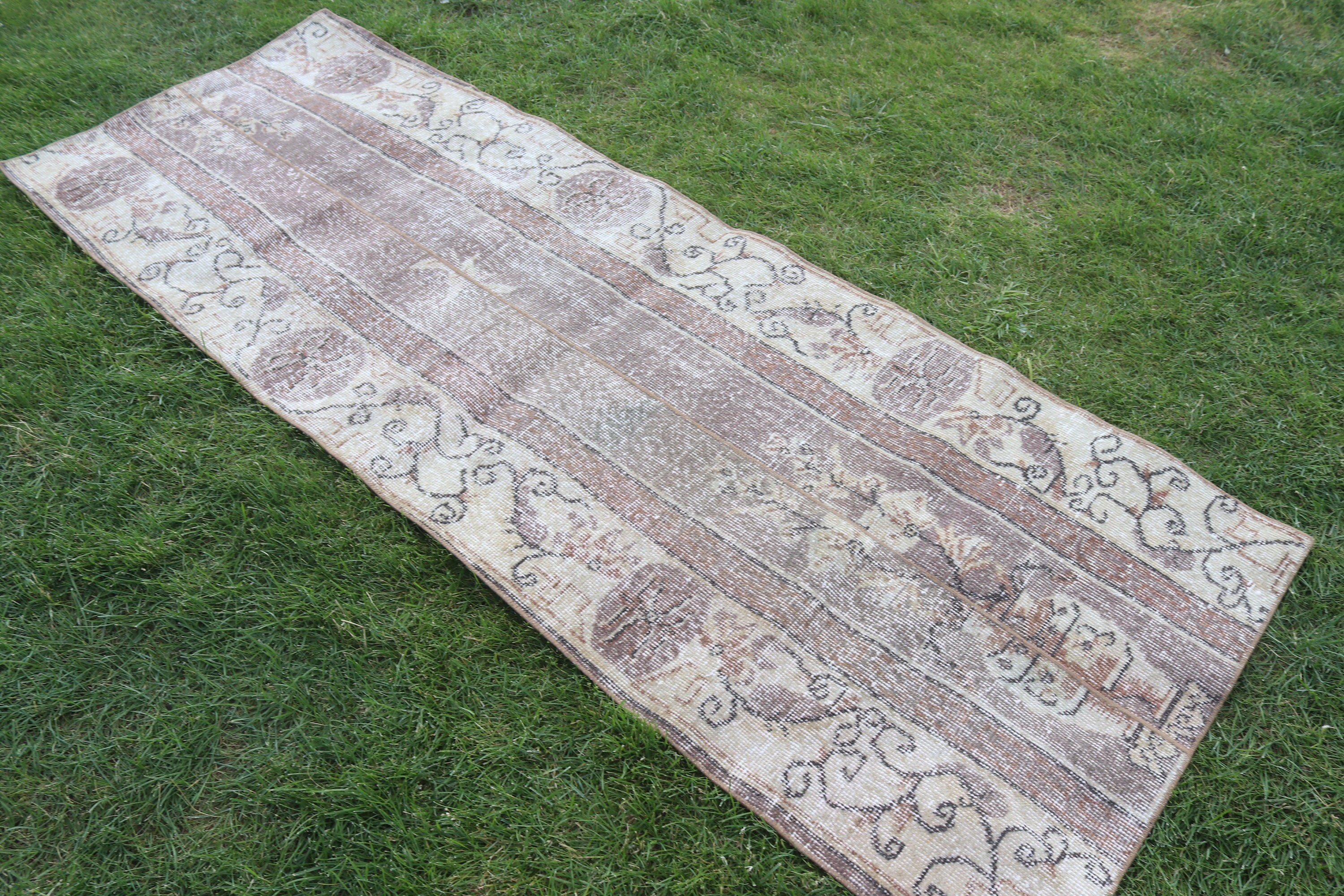 Statement Rugs, Wool Rugs, Beige Moroccan Rug, Vintage Rugs, 2.6x7.4 ft Runner Rugs, Turkish Rugs, Rugs for Corridor, Kitchen Rug