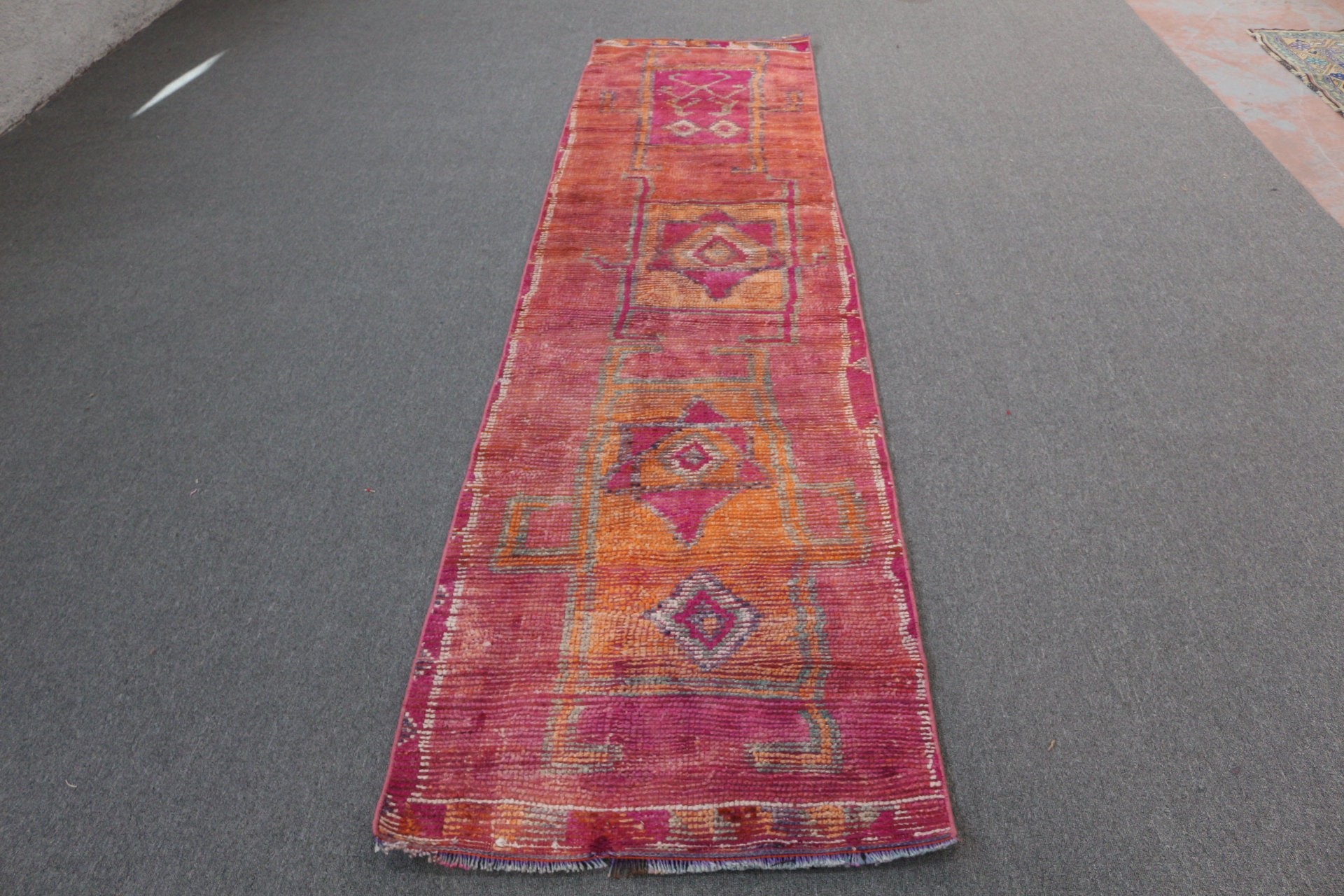 Pembe Ev Dekor Halısı, Koridor Halıları, Vintage Halılar, Türk Halısı, 2.6x10.6 ft Runner Halıları, Oryantal Halılar, Ev Dekor Halısı, Koridor Halısı