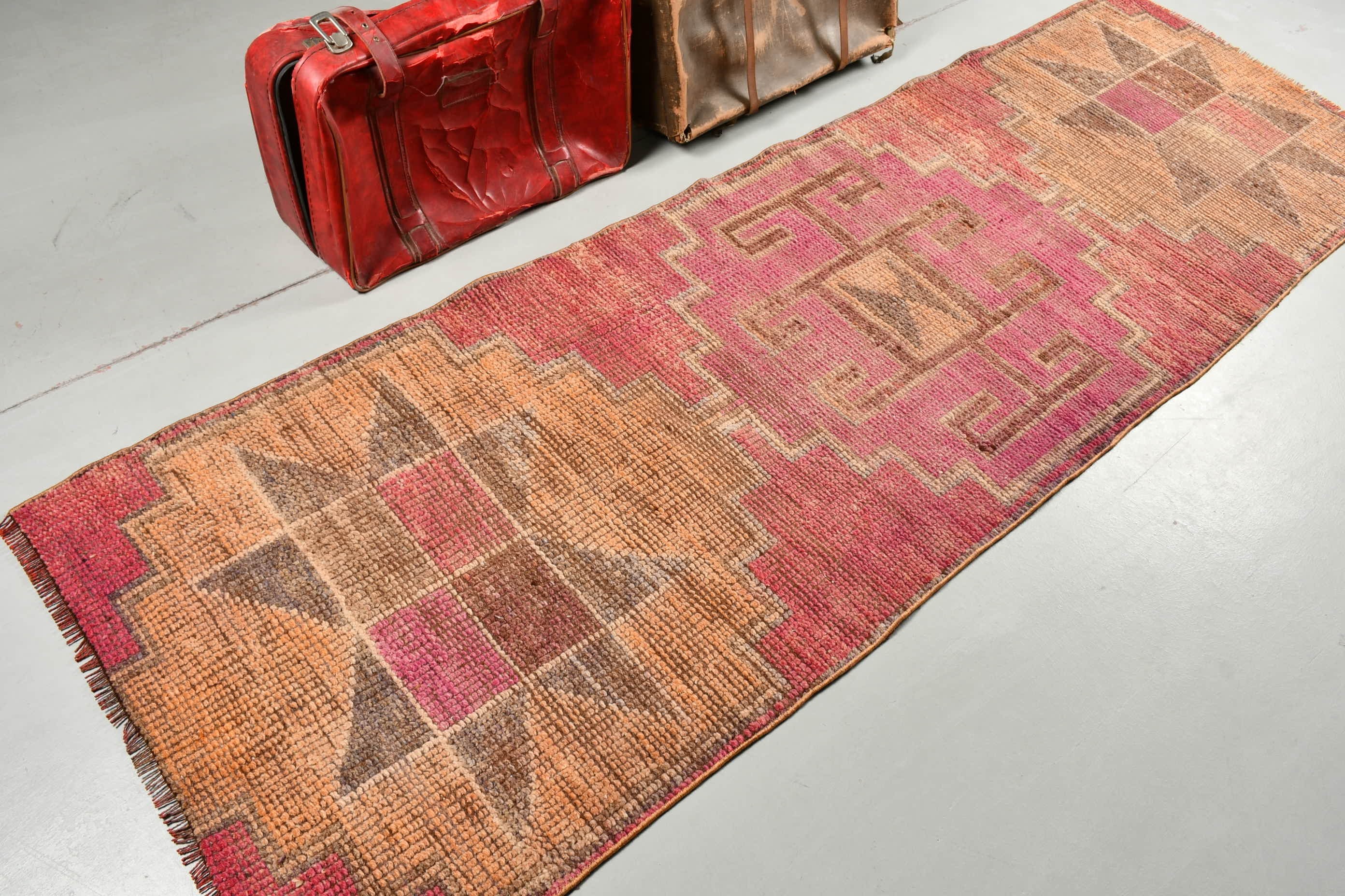 3x9.4 ft Runner Rug, Anatolian Rugs, Turkish Rugs, Pink Home Decor Rugs, Oriental Rug, Hallway Rugs, Vintage Rug, Rugs for Corridor