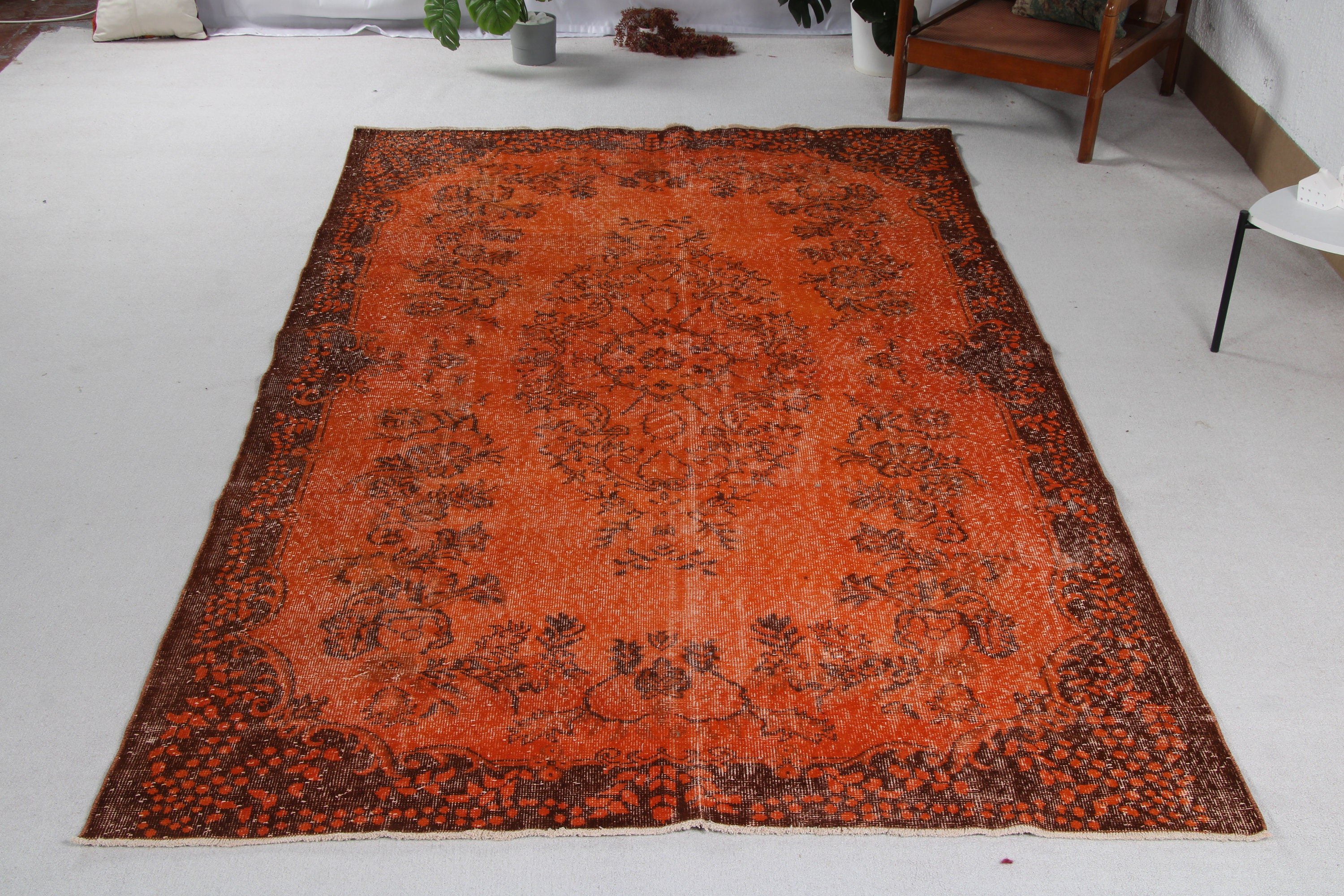 5.9x10 ft Büyük Halılar, Yemek Odası Halıları, Anadolu Halıları, Turuncu El Dokuma Halı, Yatak Odası Halısı, Türk Halıları, Ev Dekorasyonu Halısı, Vintage Halılar