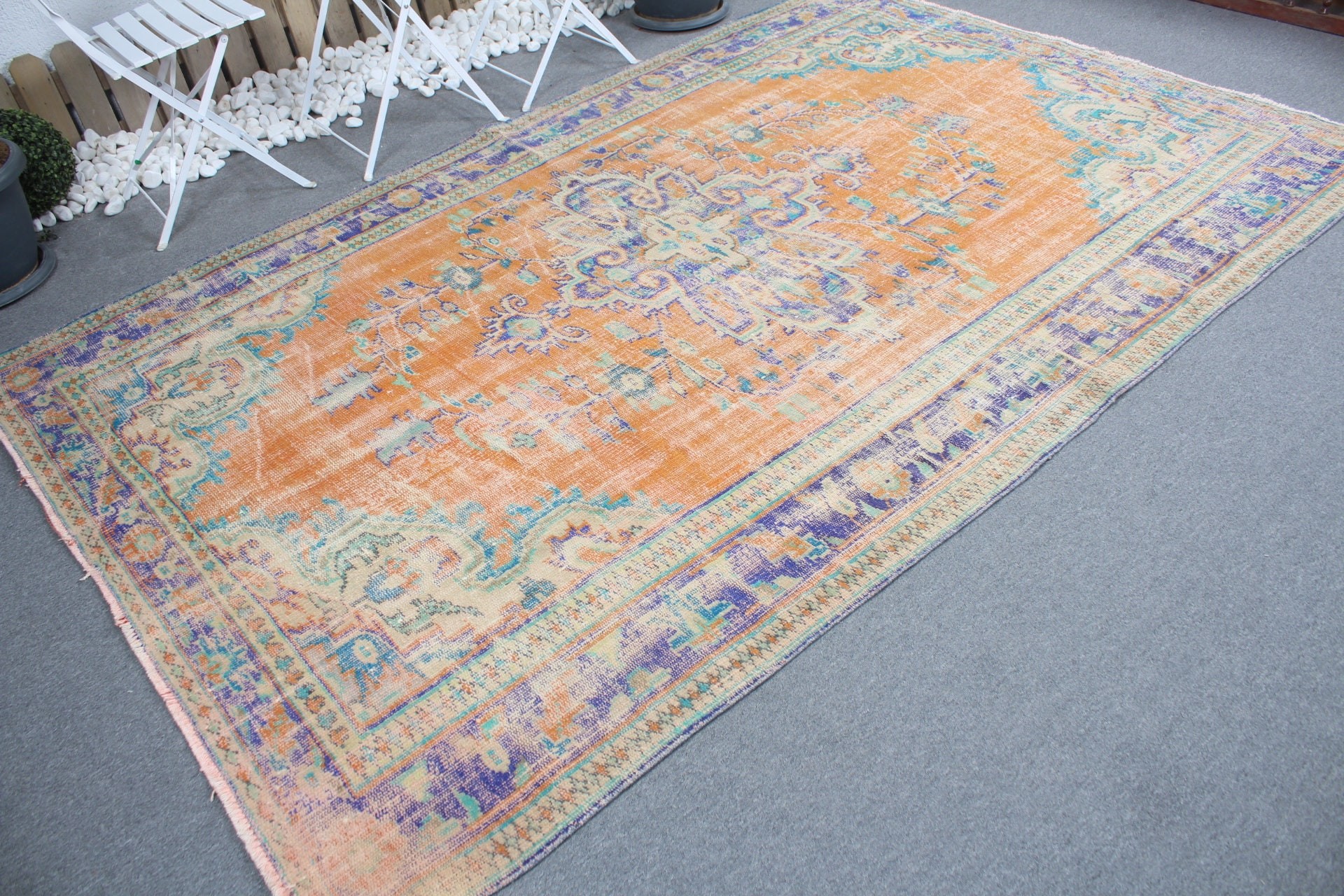 Retro Rug, Orange Cool Rugs, Kitchen Rugs, 5.9x9.5 ft Large Rug, Turkish Rugs, Vintage Rug, Dining Room Rugs, Floor Rugs, Living Room Rugs