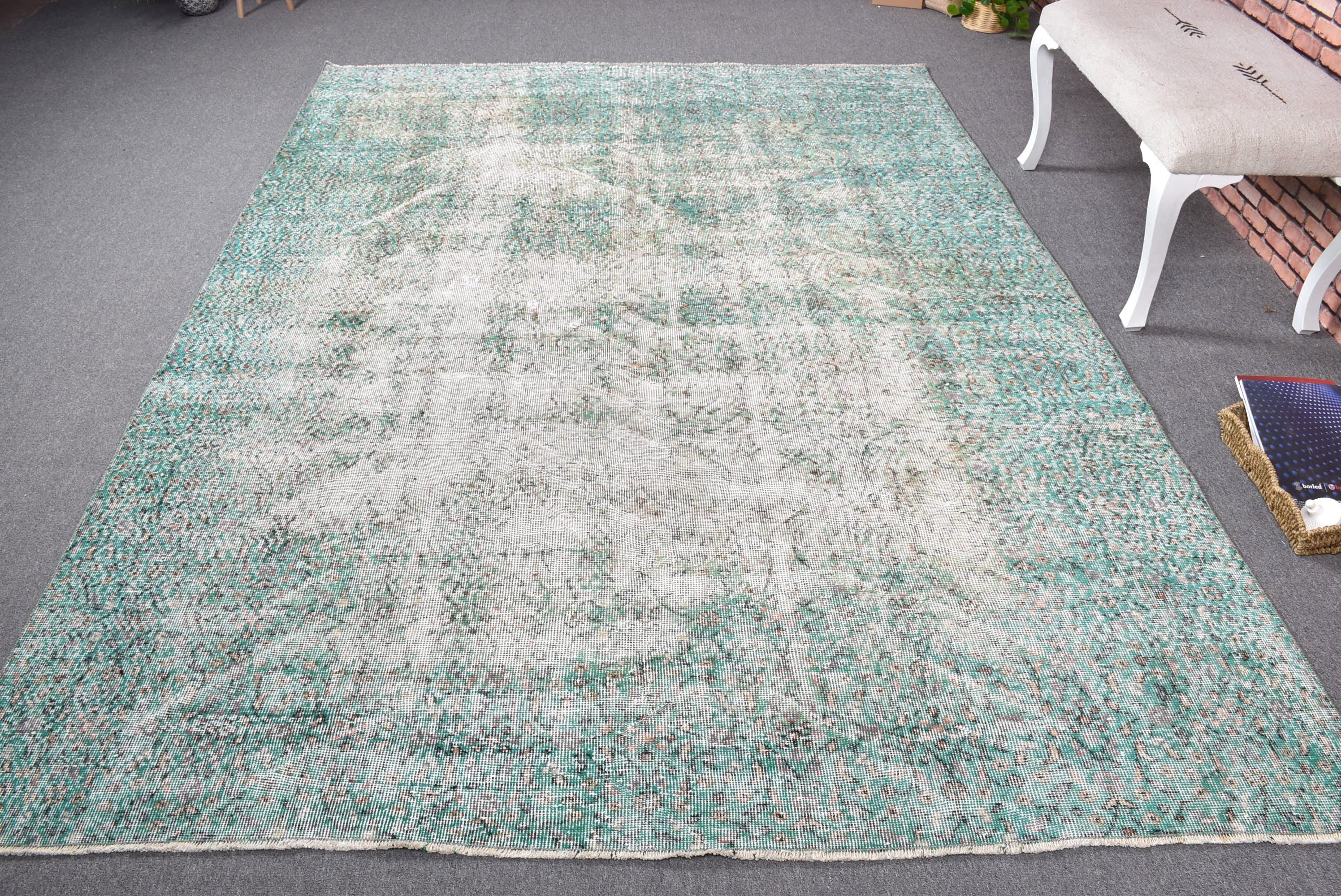 6.7x9.3 ft Large Rugs, Turkish Rug, Anatolian Rugs, Vintage Rug, Living Room Rug, Rugs for Large Vintage, Handwoven Rug, Green Bedroom Rug