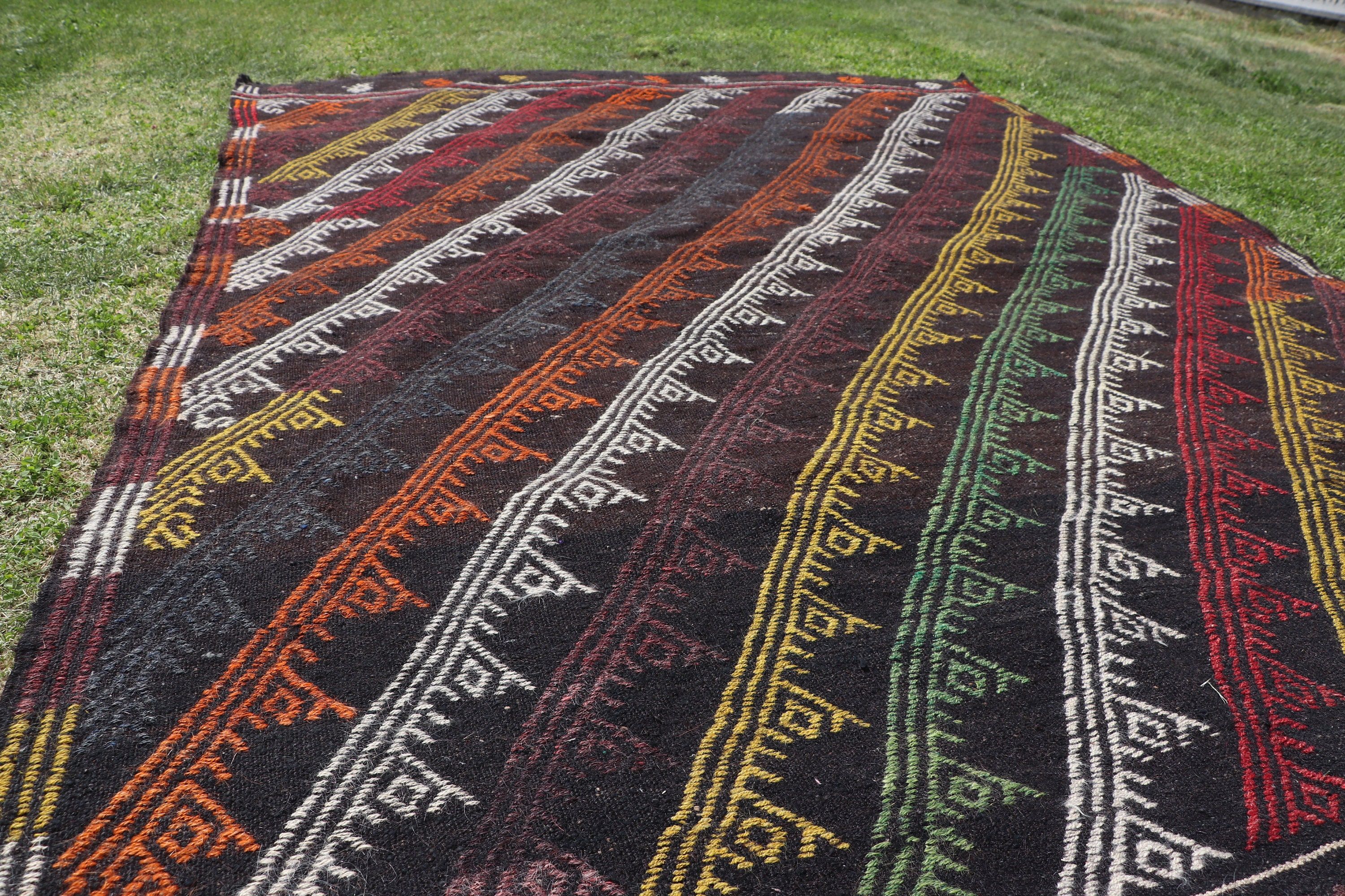 Siyah Oryantal Halılar, Kilim, Vintage Halı, Yemek Odası Halıları, 6,5x9,2 ft Büyük Halı, Yer Halıları, Lüks Halılar, Oturma Odası Halıları, Türk Halıları