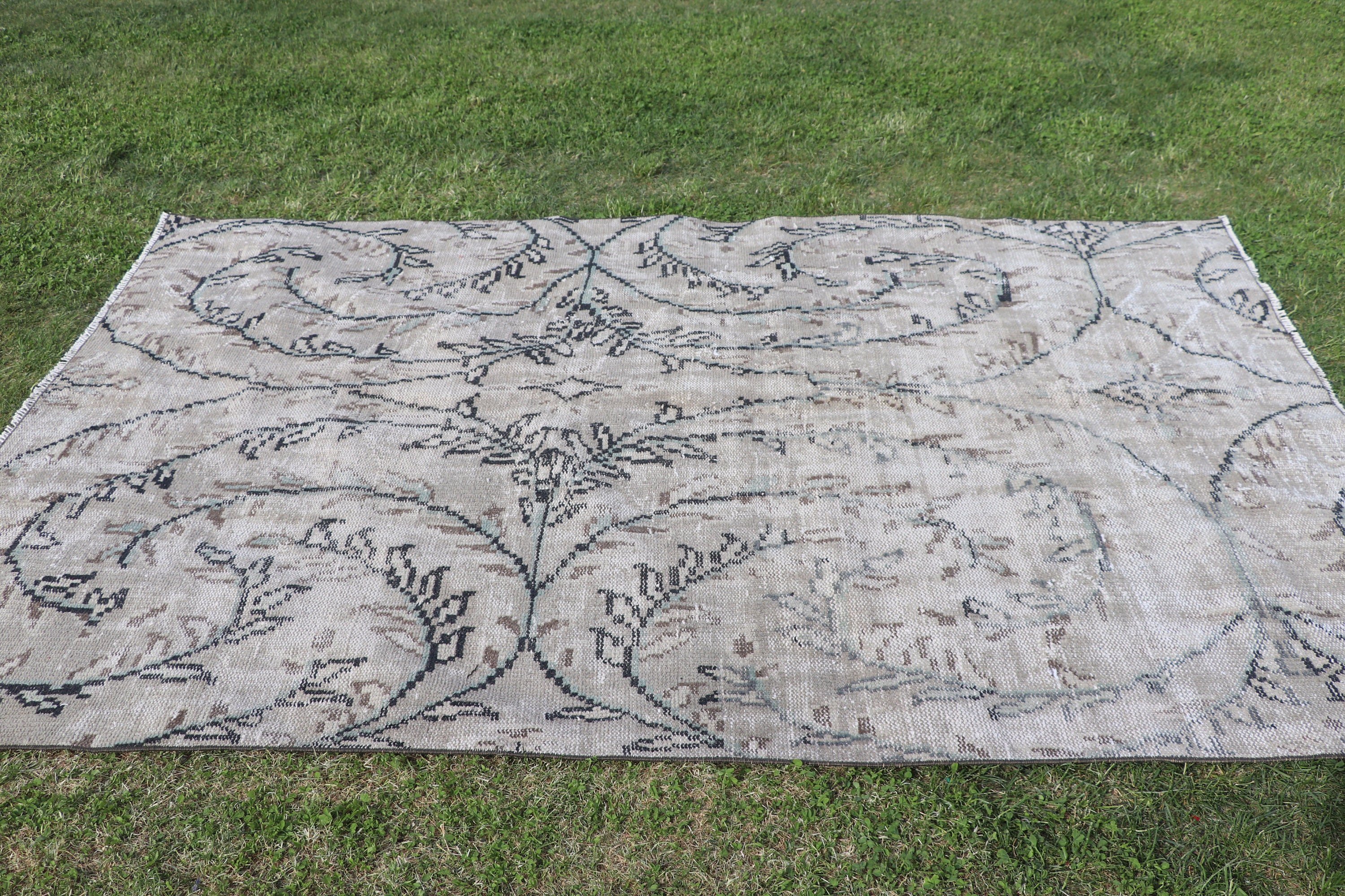 Türk Halısı, Vintage Halı, Organik Halı, Yatak Odası Halıları, Bej 4,9x7,3 ft Alan Halıları, Boho Alan Halısı, Nötr Halı, Oturma Odası Halıları