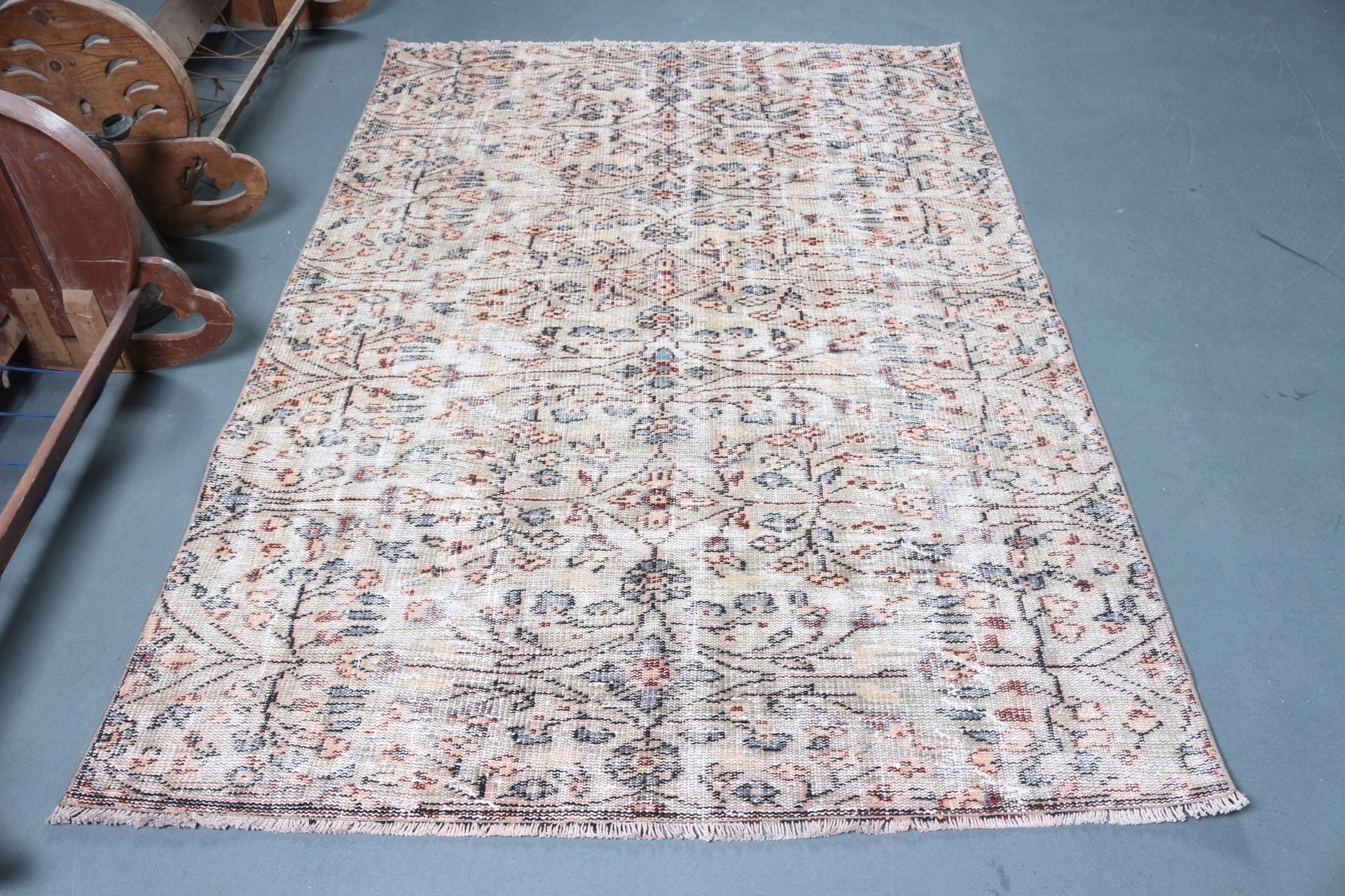 Rugs for Floor, Antique Rug, Bedroom Rug, Kitchen Rug, Turkish Rugs, Blue Oushak Rug, 4.8x6.6 ft Area Rug, Vintage Rug, Oriental Rug