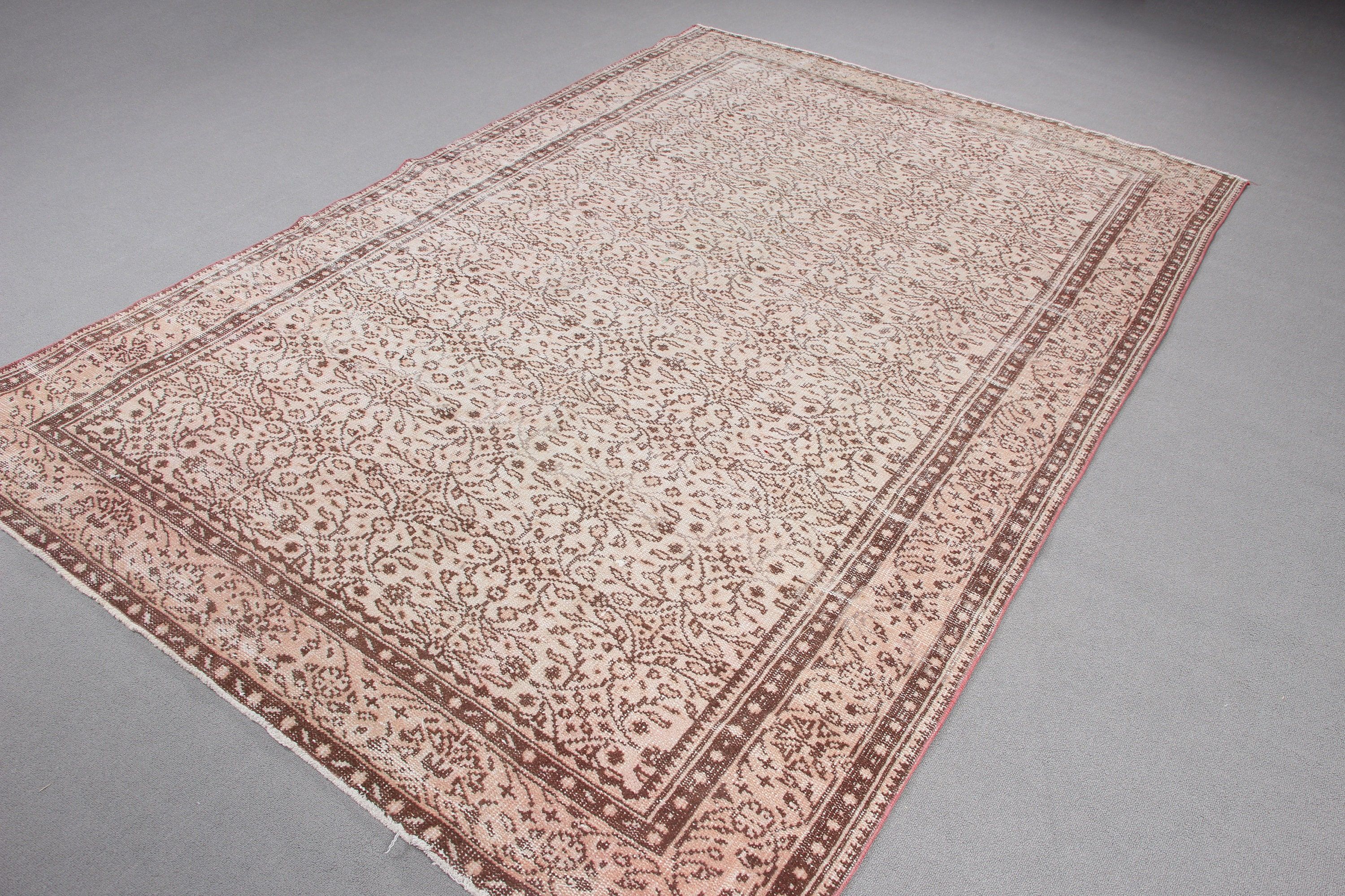 Türk Halısı, Boho Halısı, 6.2x9.4 ft Büyük Halı, Yemek Odası Halısı, Vintage Halı, Geometrik Halı, Türk Salon Halısı Halıları, Bej Soğuk Halı, Salon Halısı