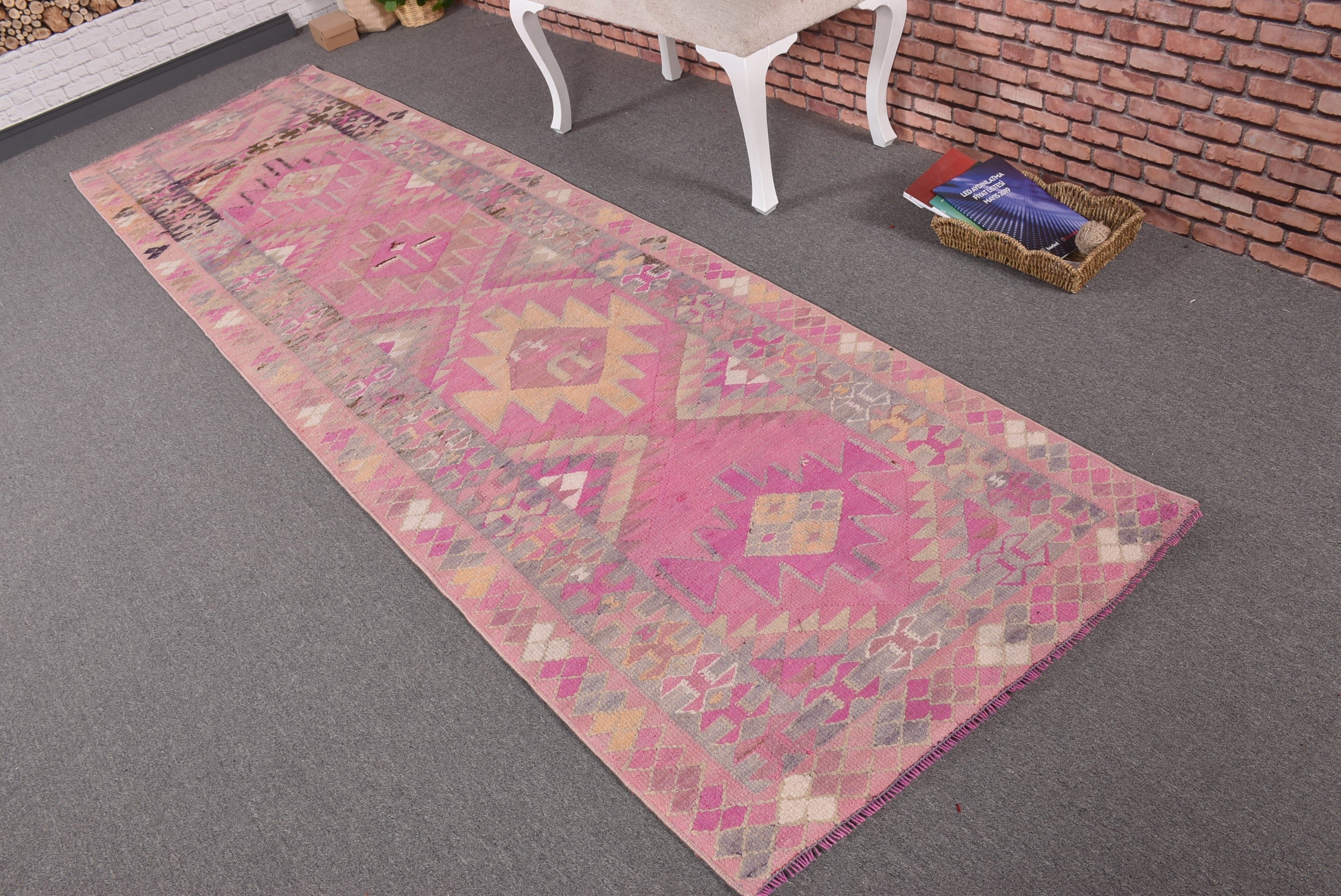 Bedroom Rugs, Corridor Rug, Turkish Rug, Boho Rug, 3x11.1 ft Runner Rug, Rugs for Corridor, Pink Bedroom Rug, Vintage Rug, Home Decor Rugs