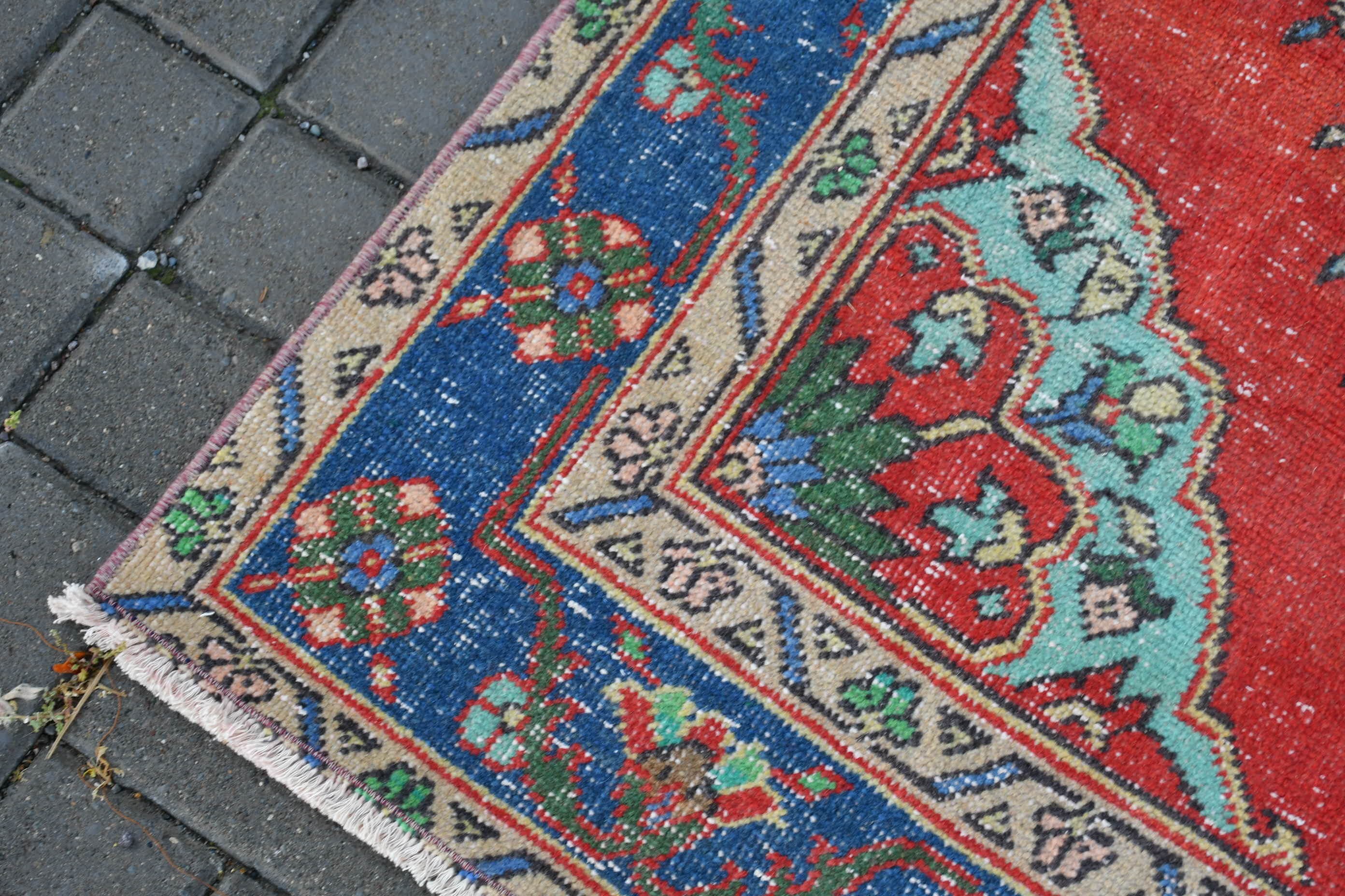 Kitchen Rug, Turkish Rug, Stair Rugs, Oushak Rug, Rugs for Hallway, 4.7x13.2 ft Runner Rug, Blue Wool Rug, Vintage Rug