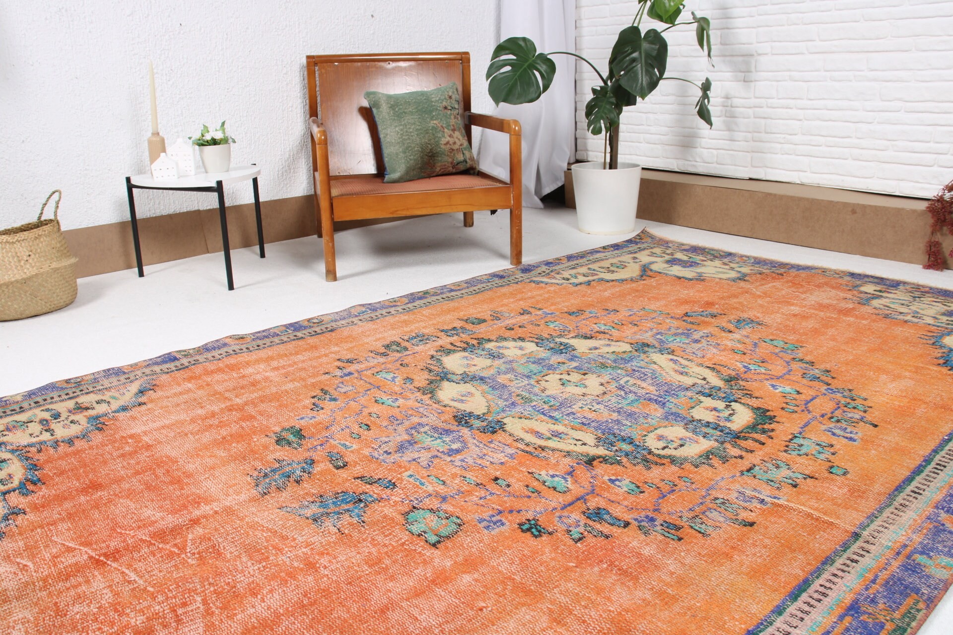 Bedroom Rug, Turkish Rug, Orange Oushak Rug, 5.4x8.7 ft Large Rug, Antique Rug, Moroccan Rug, Living Room Rug, Vintage Rug, Boho Rug