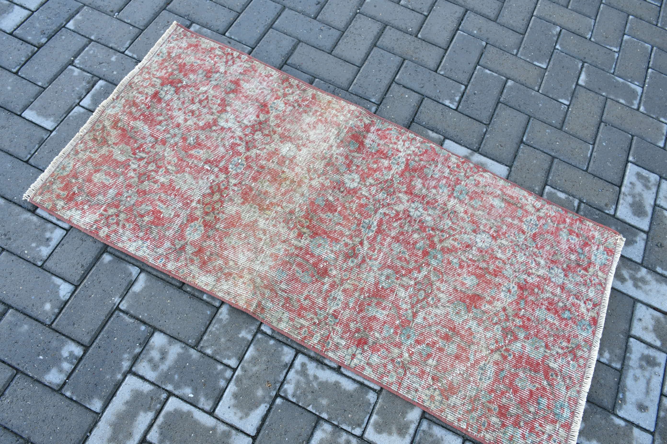 Vintage Rug, Bath Rugs, Turkish Rugs, Rugs for Bath, Boho Rug, 2.1x4.5 ft Small Rug, Entry Rugs, Wool Rug, Red Oushak Rugs