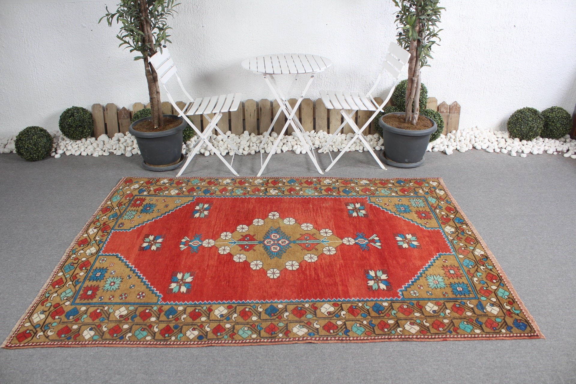 Rugs for Bedroom, 5.1x7.2 ft Area Rug, Vintage Rugs, Antique Rug, Red Floor Rug, Distressed Rug, Kitchen Rugs, Turkish Rug