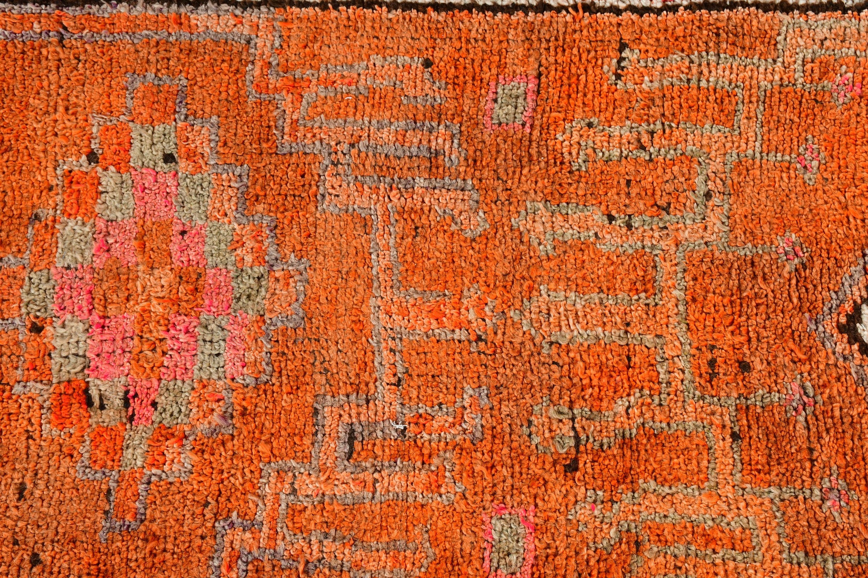 2.6x8.8 ft Runner Rug, Turkish Rug, Bedroom Rug, Oushak Rug, Rugs for Hallway, Orange Oushak Rugs, Vintage Rug, Pale Rugs, Stair Rug