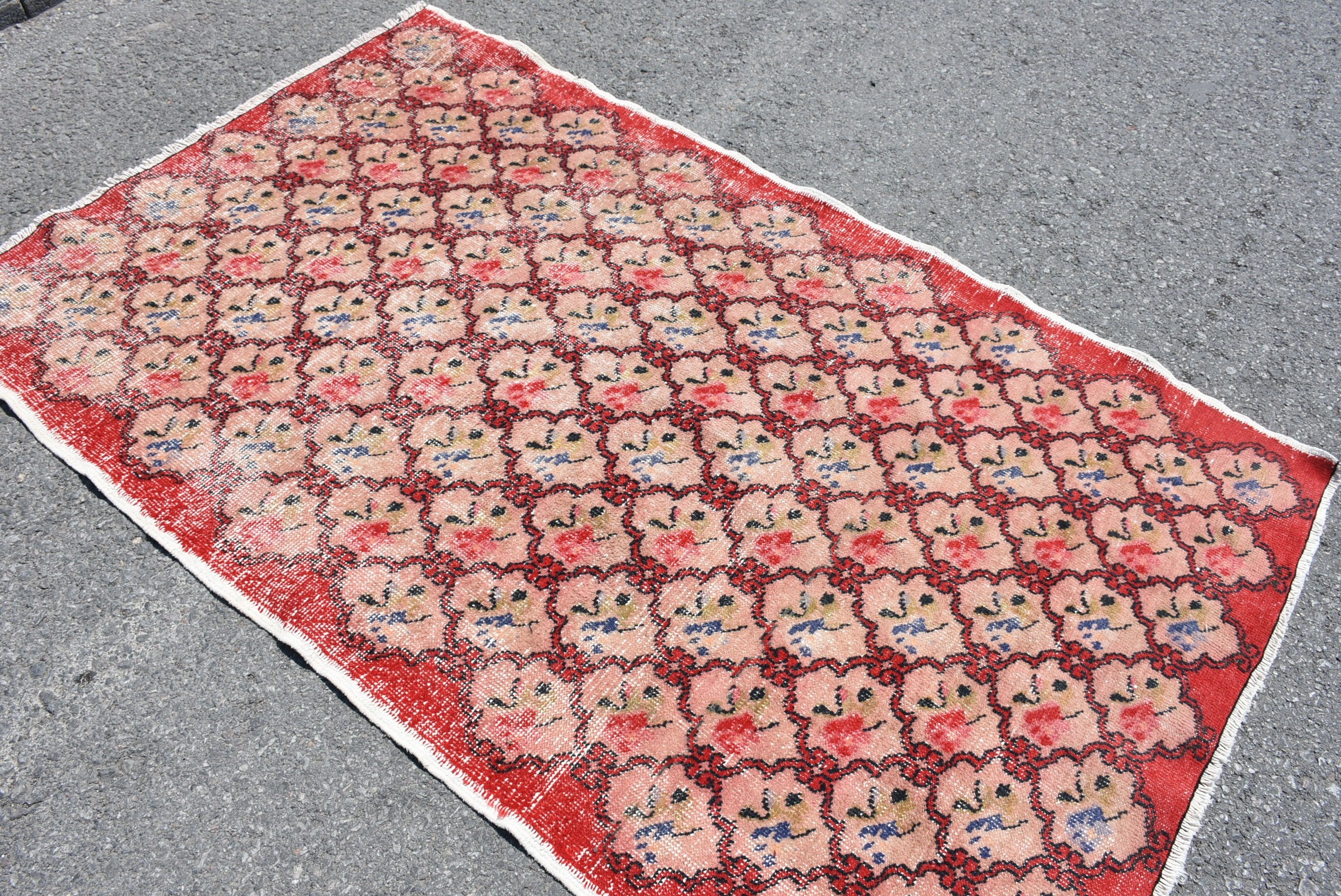 Living Room Rug, Bedroom Rugs, Anatolian Rug, Nursery Rug, Vintage Rug, Turkish Rug, Red  4.3x6.8 ft Area Rug, Abstract Rug