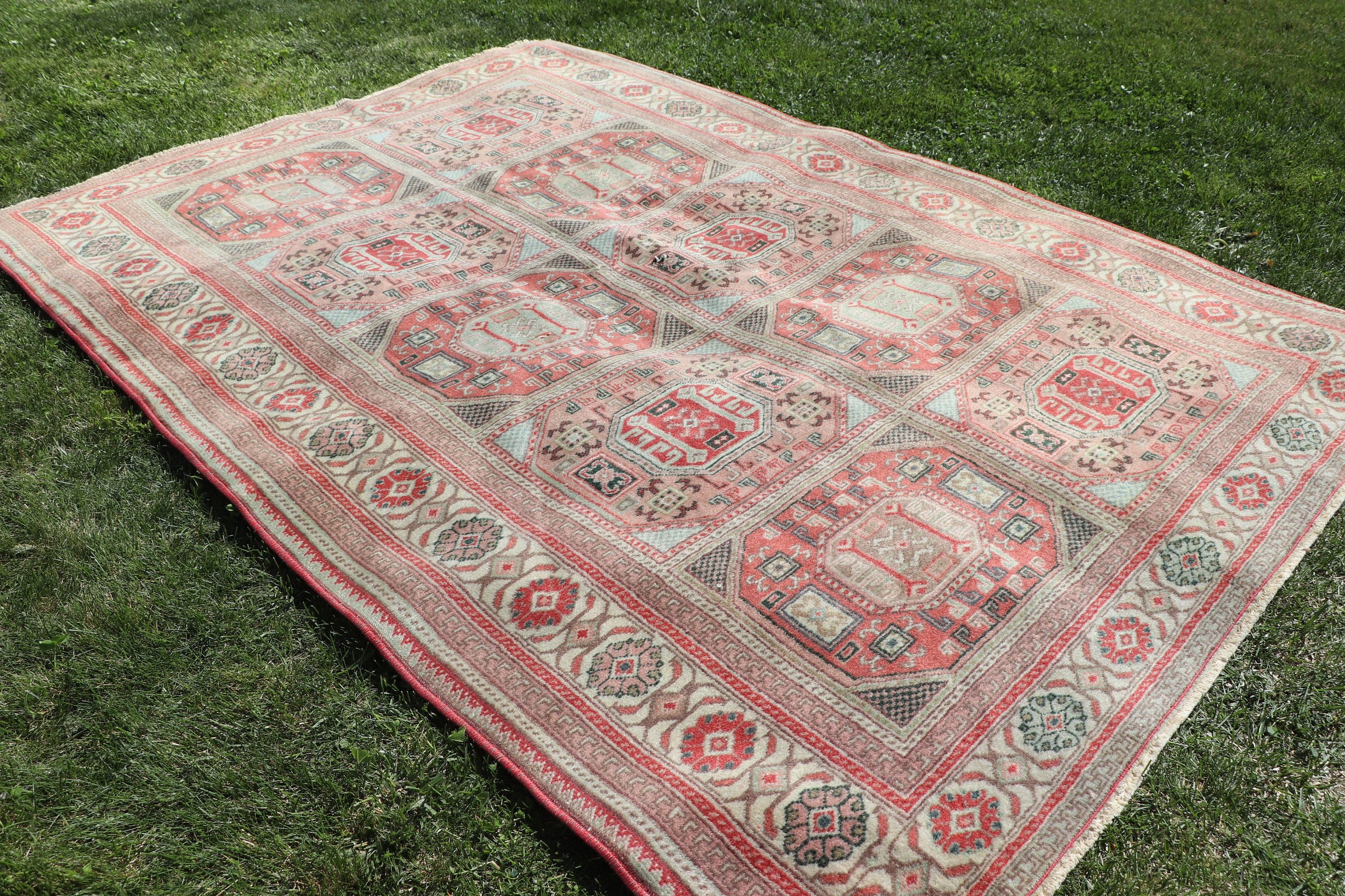 3.8x5.5 ft Accent Rugs, Turkish Rug, Red Oushak Rug, Entry Rugs, Cool Rug, Vintage Rug, Wool Rug, Decorative Rug, Rugs for Bedroom