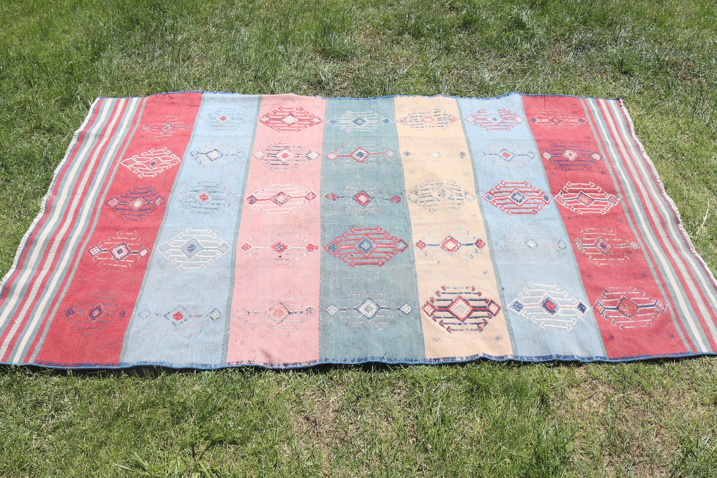 Vintage Rug, Nursery Rugs, Floor Rug, Turkish Rugs, 3.6x6.2 ft Accent Rug, Home Decor Rug, Office Rug, Vintage Accent Rug, Blue Oushak Rugs