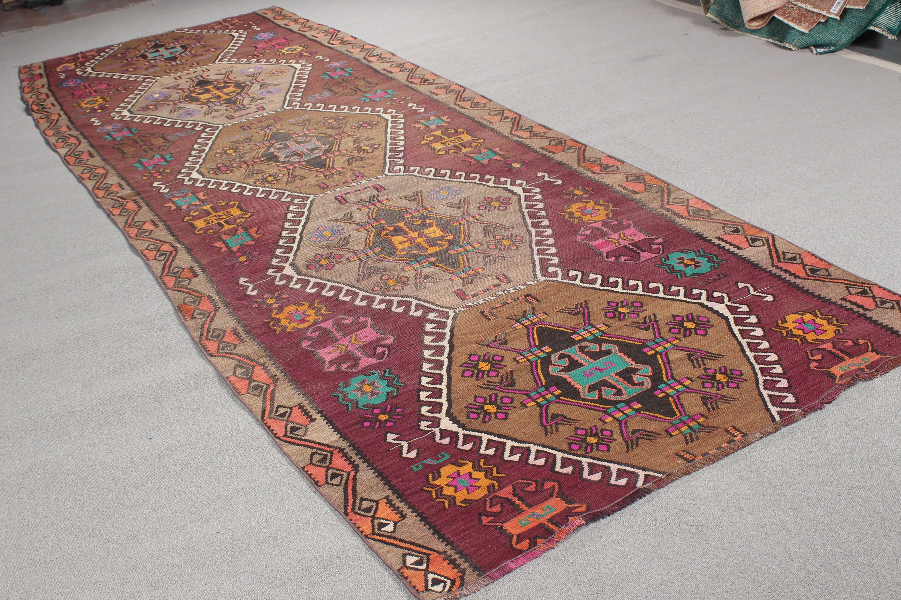 Türk Halısı, Kırmızı Antika Halı, Mutfak Halıları, Merdiven Halısı, Kilim, Vintage Halı, Koridor Halıları, Bildiri Halısı, 4.3x13.5 ft Yolluk Halısı