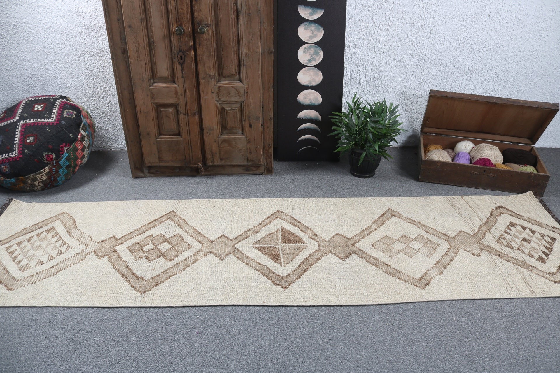 Wool Rug Runner Rugs, Kitchen Rugs, Turkish Rug, Luxury Rugs, Vintage Rug, Beige Oushak Rugs, Rugs for Kitchen, 2.6x9.9 ft Runner Rugs