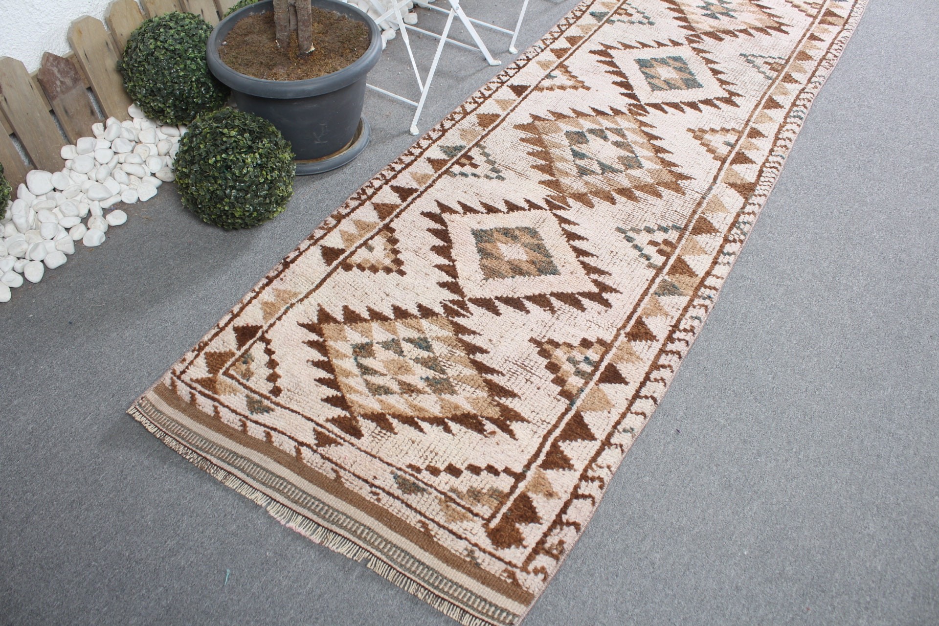 2.8x12.5 ft Runner Halılar, Bej Antika Halılar, Vintage Halı, Merdiven Halısı, Türk Halıları, Eski Halı, Sanat Halısı, Yün Halı, Merdiven Halıları, Oryantal Halı