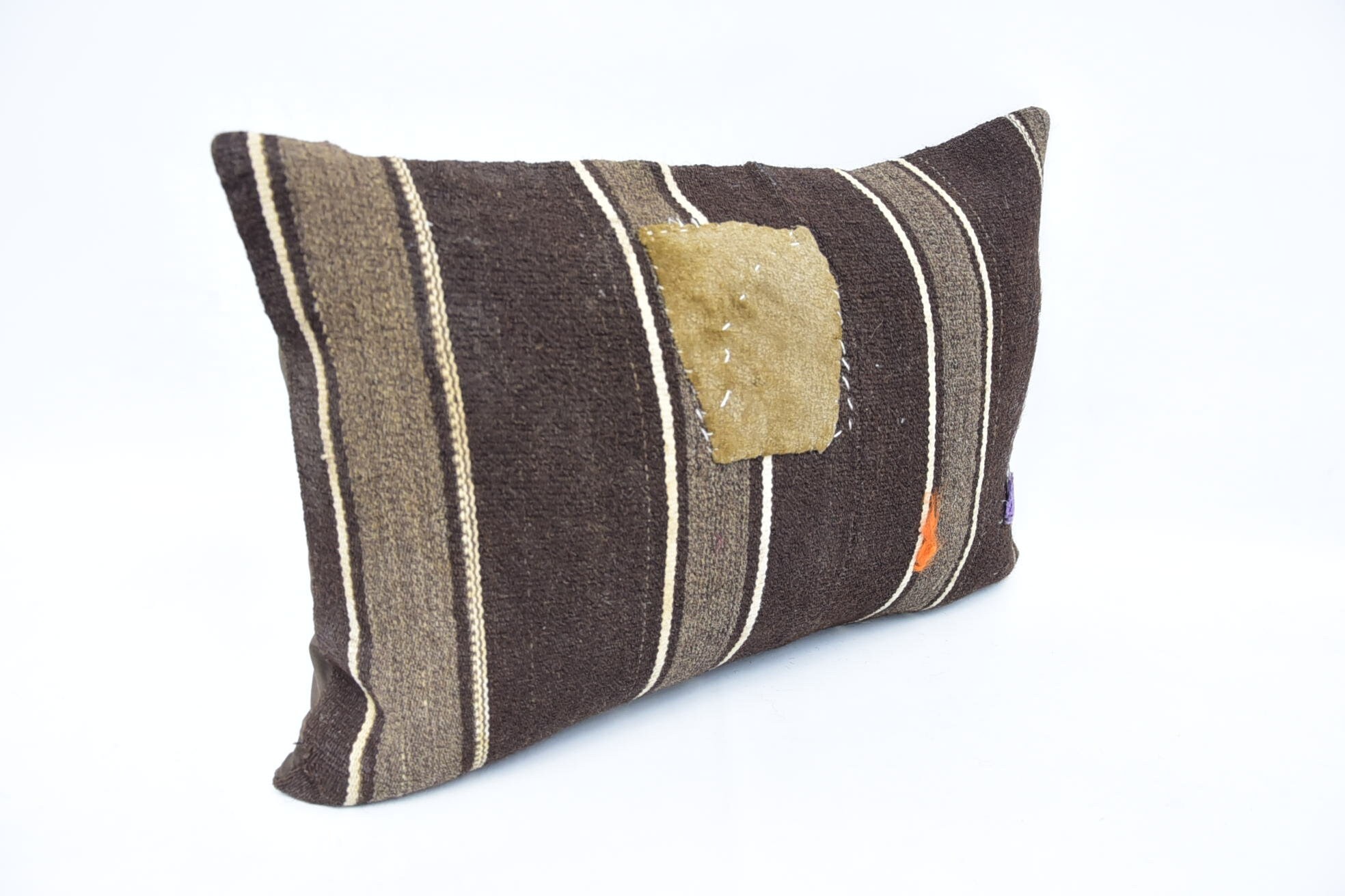 Comfy Throw Pillow, Kilim Cushion Sham, Interior Designer Pillow, 16"x24" Brown Pillow Sham, Throw Kilim Pillow, Patio Pillow Sham