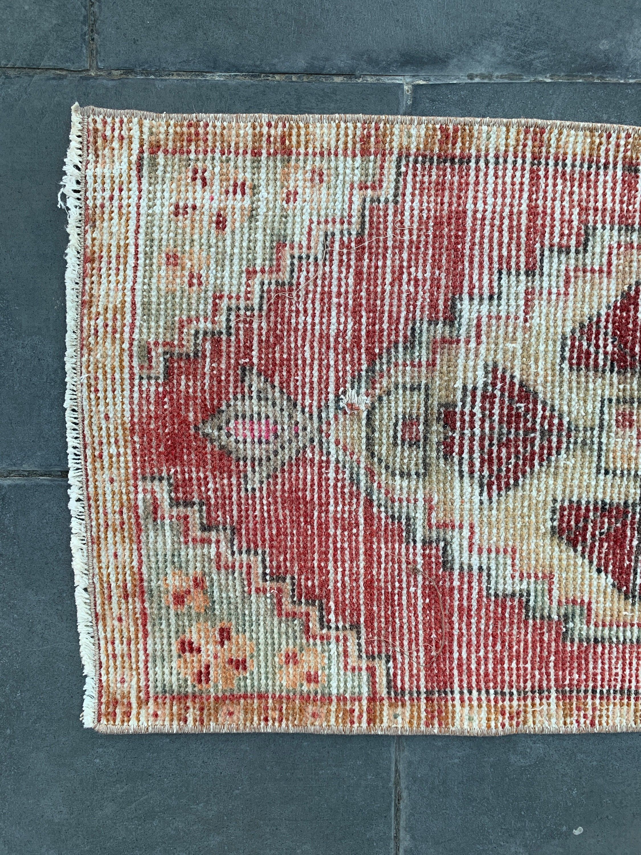 Bej Oushak Halılar, 1.6x3 ft Küçük Halılar, Vintage Halılar, Yatak Odası Halısı, Araba Paspas Halıları, Mutfak Halısı, Mutfak Halıları, Anadolu Halısı, Türk Halısı