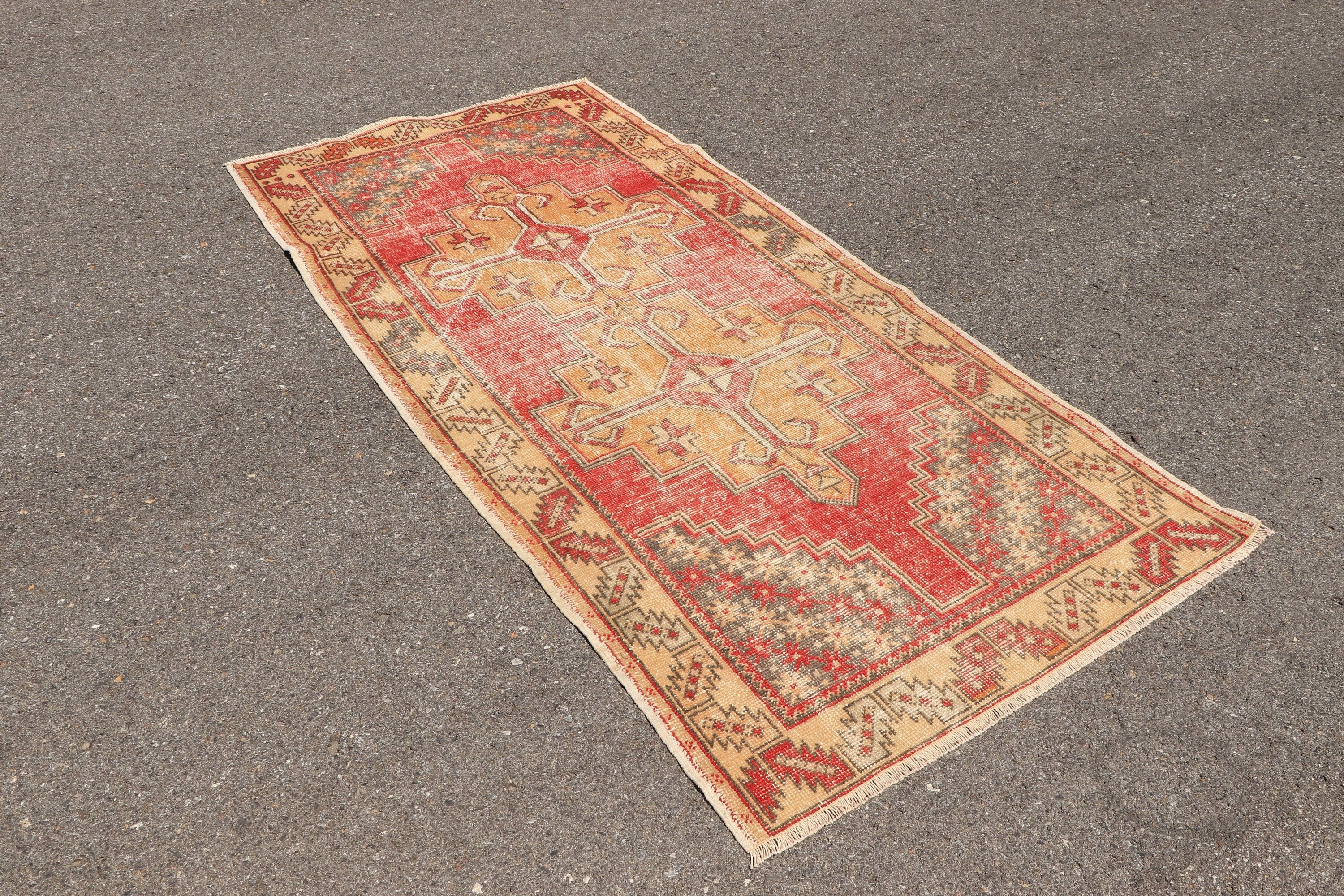 Antique Rug, Red Moroccan Rug, 3.6x7.5 ft Area Rug, Vintage Rugs, Floor Rug, Rugs for Kitchen, Muted Rugs, Turkish Rug, Living Room Rugs