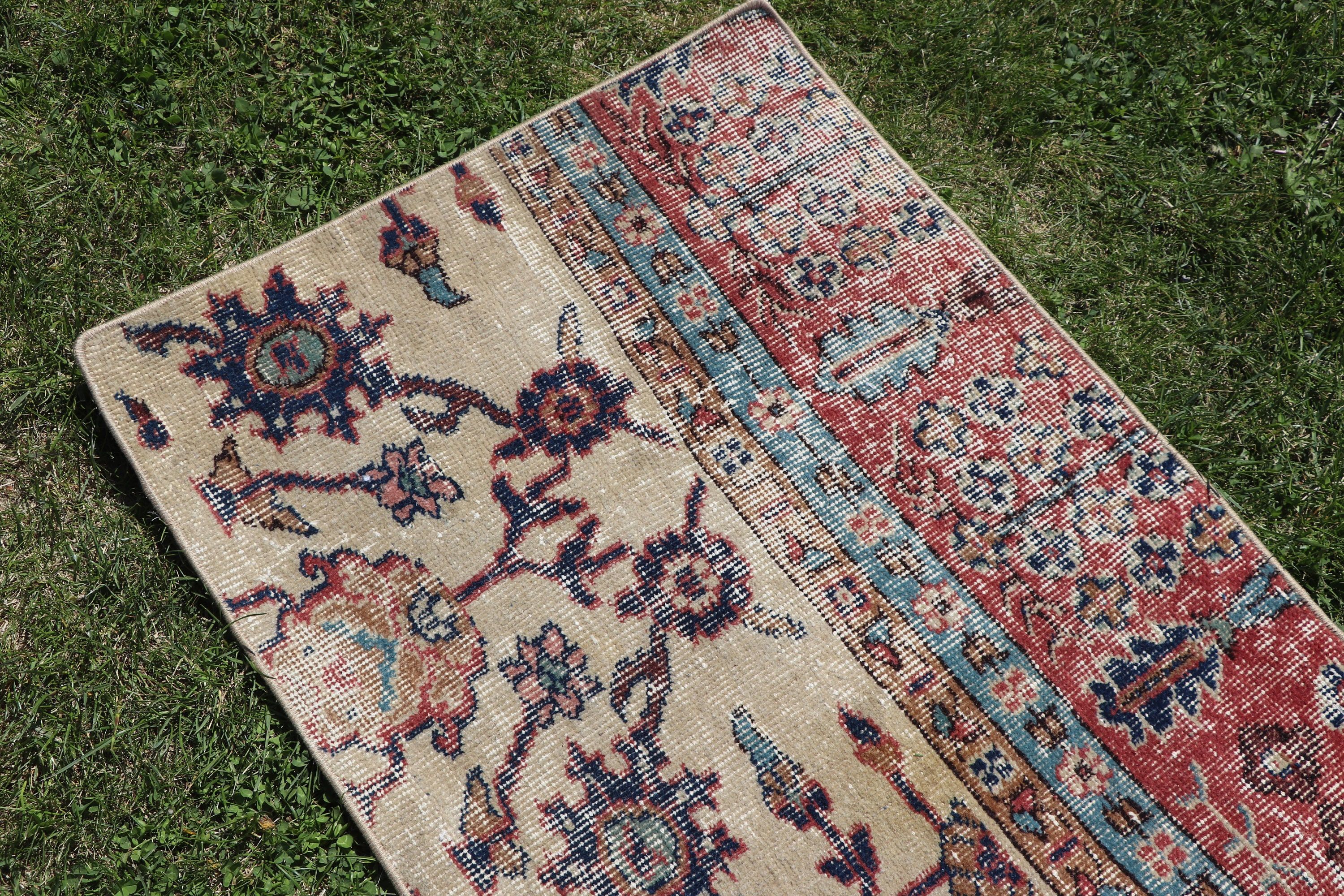 Bej Bildirim Halısı, Ev Dekor Halıları, 2x3 ft Küçük Halılar, Vintage Halılar, Türk Halısı, El Dokuma Halı, Yatak Odası Halıları, Kapı Paspas Halıları, Lüks Halılar