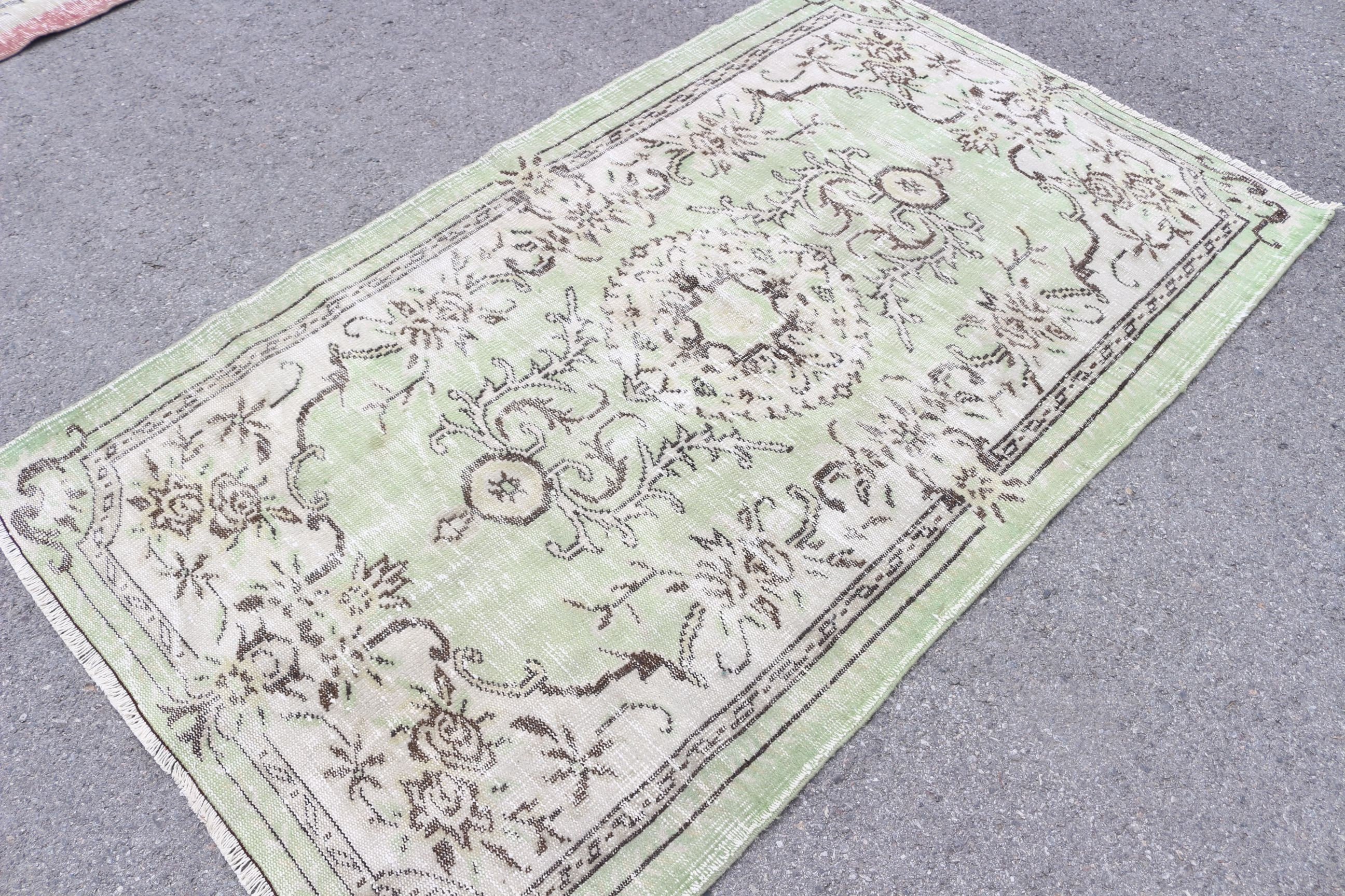 Vintage Rugs, Kitchen Rug, Home Decor Rugs, Natural Rugs, 3.9x6.7 ft Area Rug, Turkish Rugs, Wool Rug, Green Floor Rugs, Rugs for Indoor