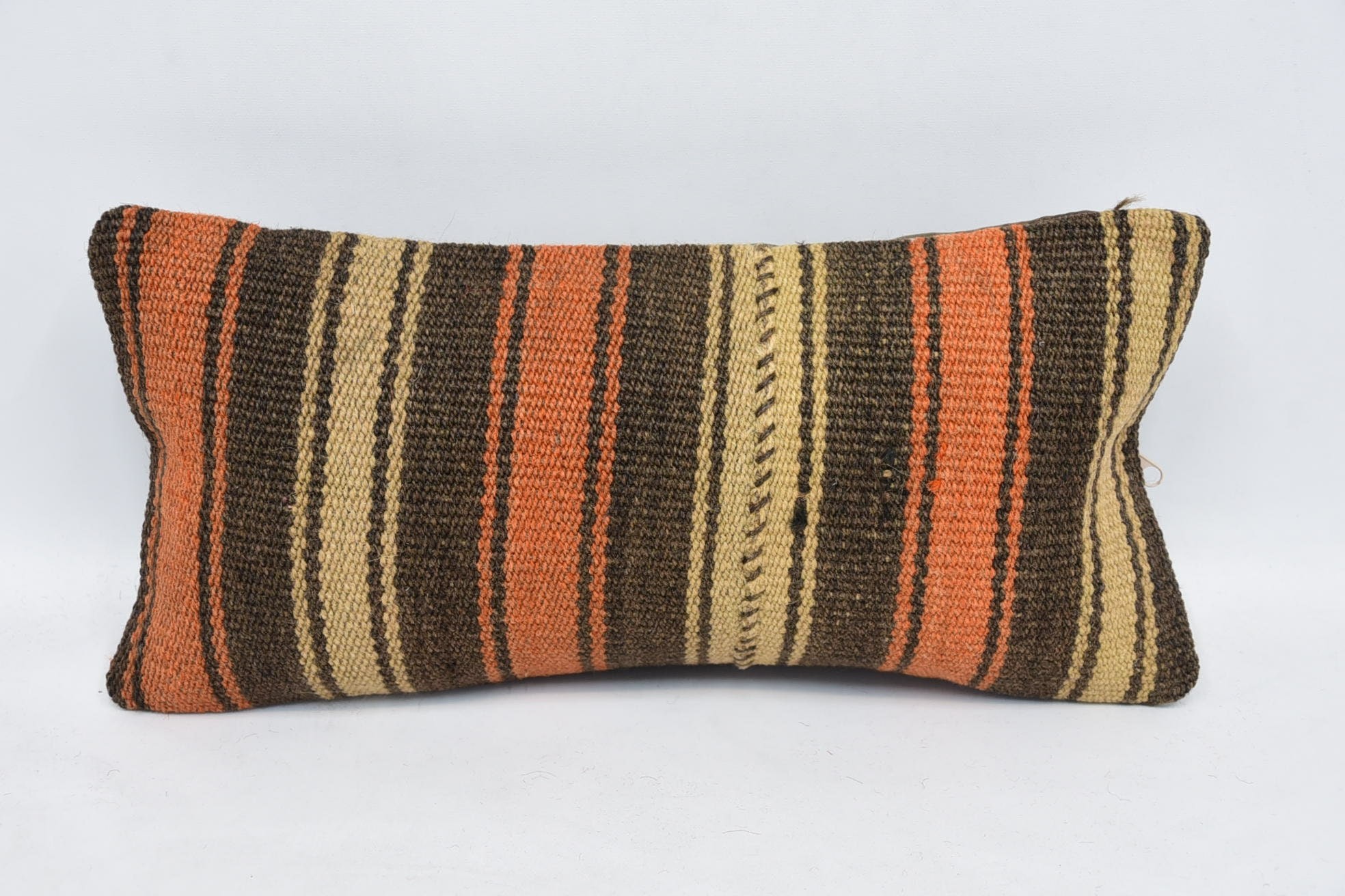 Ethnic Pillow, 8"x16" Brown Pillow Cover, Ethnical Kilim Rug Pillow, Kilim Pillow, Boho Pillow Sham Cover, Turkish Rugs Cushion Cover