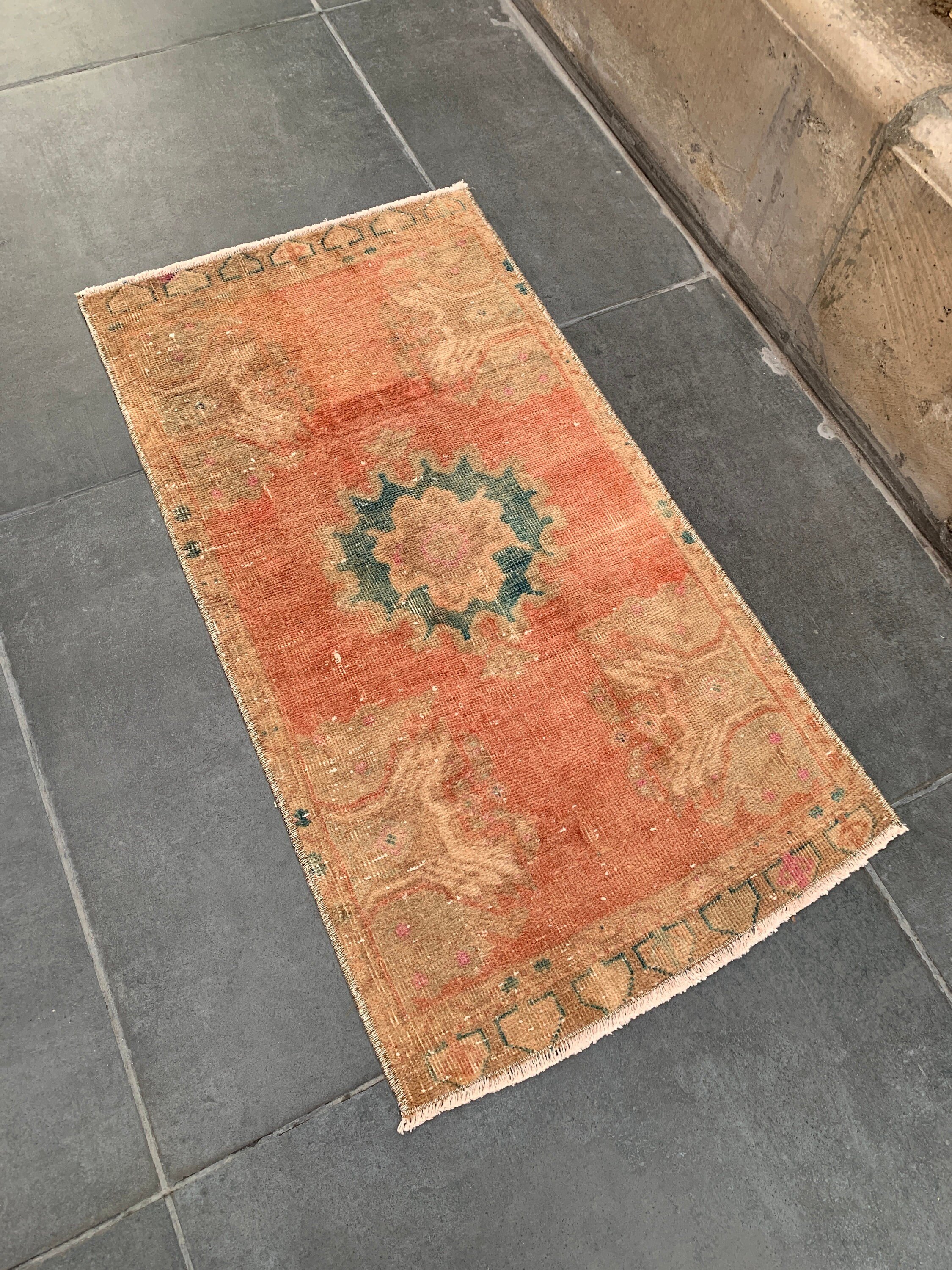 Bedroom Rug, Turkish Rug, Wall Hanging Rug, Home Decor Rug, Nomadic Rug, Orange Kitchen Rugs, Cool Rug, Vintage Rug, 1.5x2.9 ft Small Rug