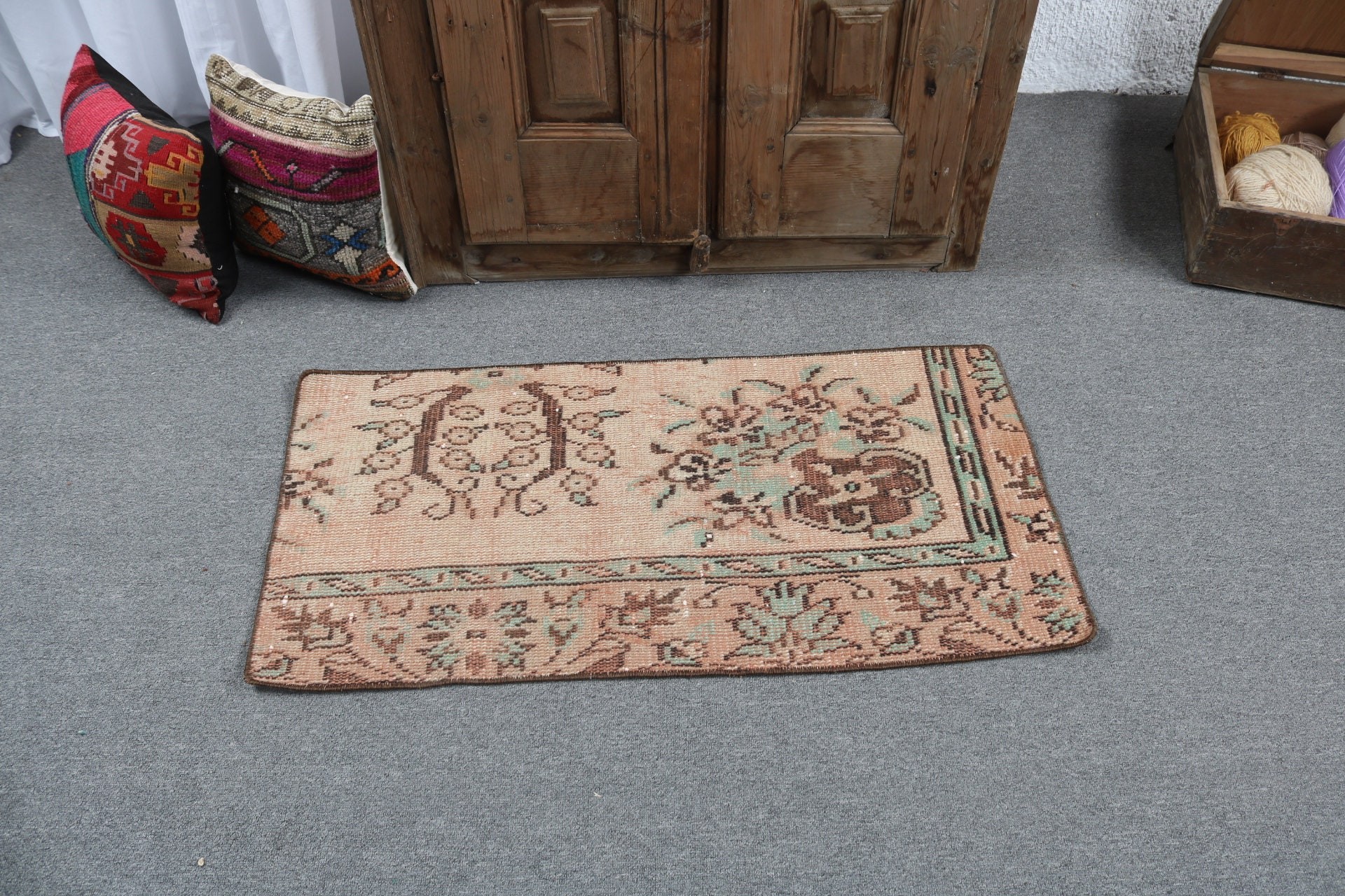 Car Mat Rug, Vintage Rug, Geometric Rug, Bohemian Rug, Anatolian Rug, Small Area Rugs, Brown Floor Rug, 1.6x3.3 ft Small Rugs, Turkish Rugs