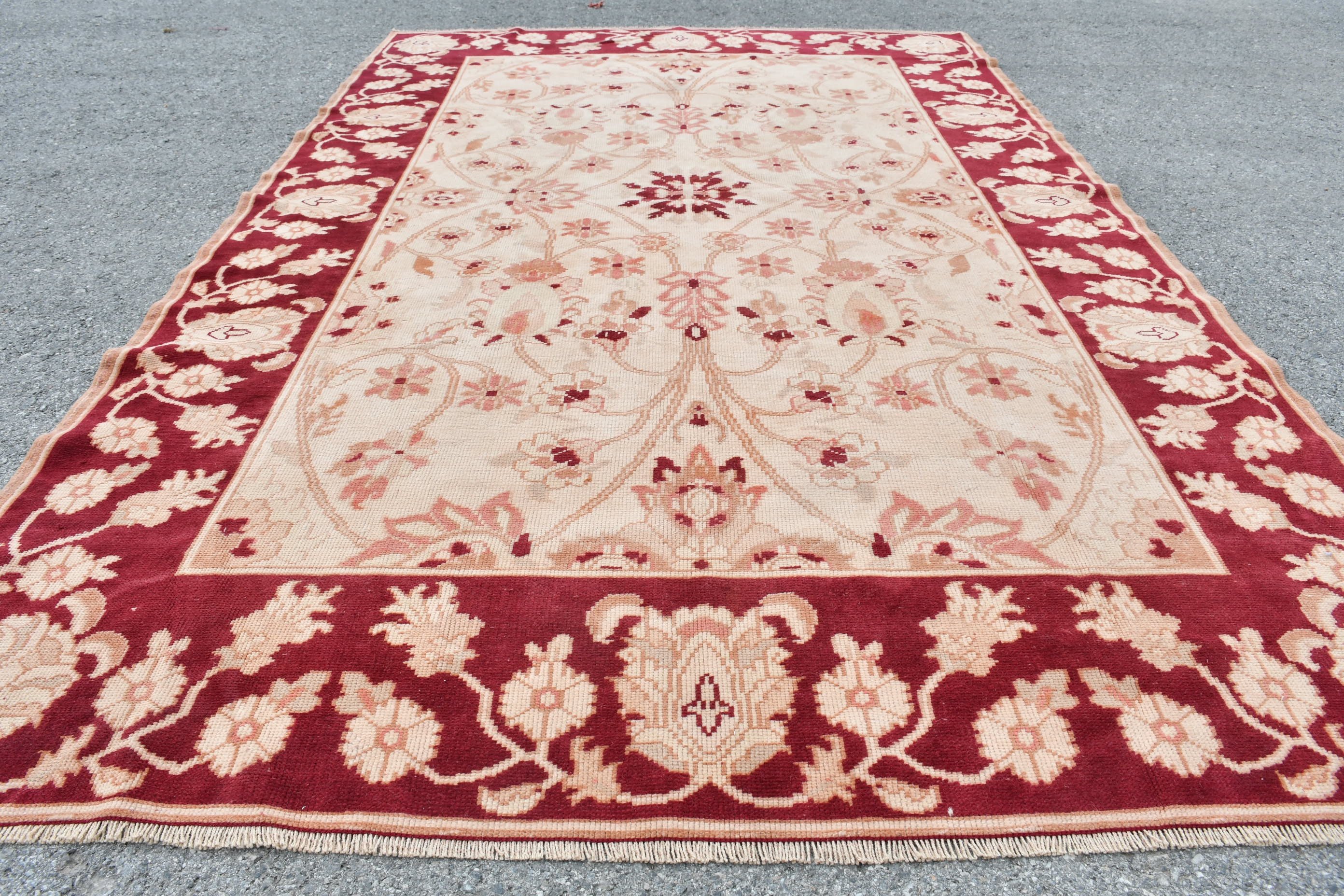 Living Room Rug, Salon Rug, Oriental Rug, Turkish Rug, Wool Rug, 5.6x9.1 ft Large Rug, Rugs for Salon, Vintage Rugs, Red Kitchen Rug