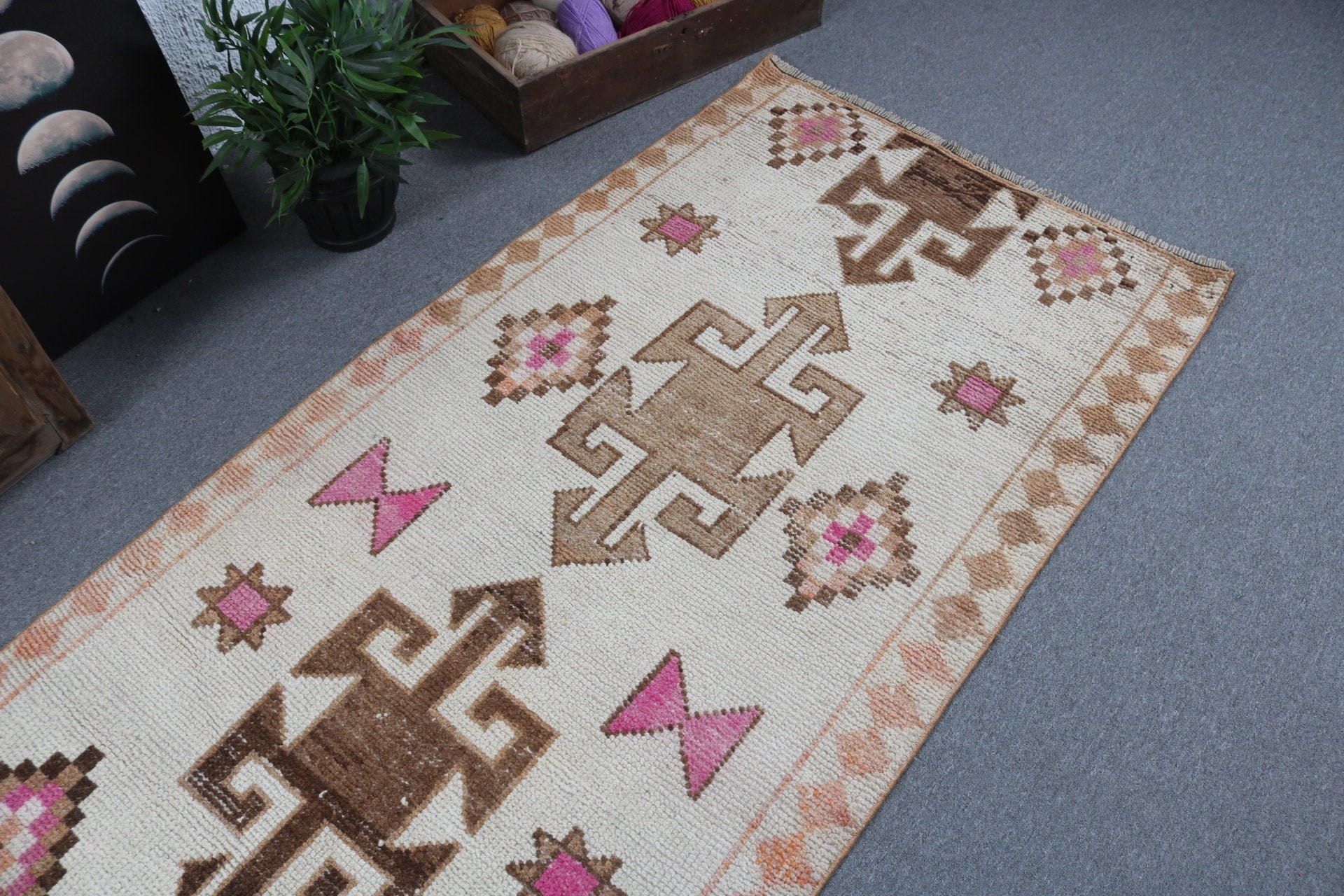 Modern Rugs, Vintage Rug, 3.3x10.7 ft Runner Rugs, Stair Rug, Vintage Runner Rug, Beige Antique Rug, Bedroom Rugs, Turkish Rug, Office Rugs