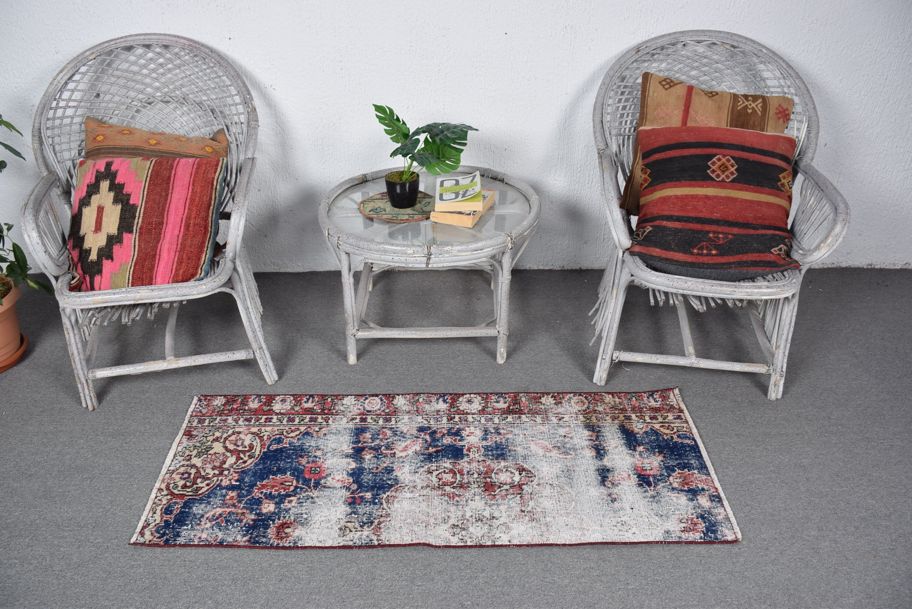 Moroccan Rug, Vintage Rug, Door Mat Rugs, Nursery Rug, Turkish Rug, 1.9x4.7 ft Small Rug, Rugs for Entry, Blue Bedroom Rug