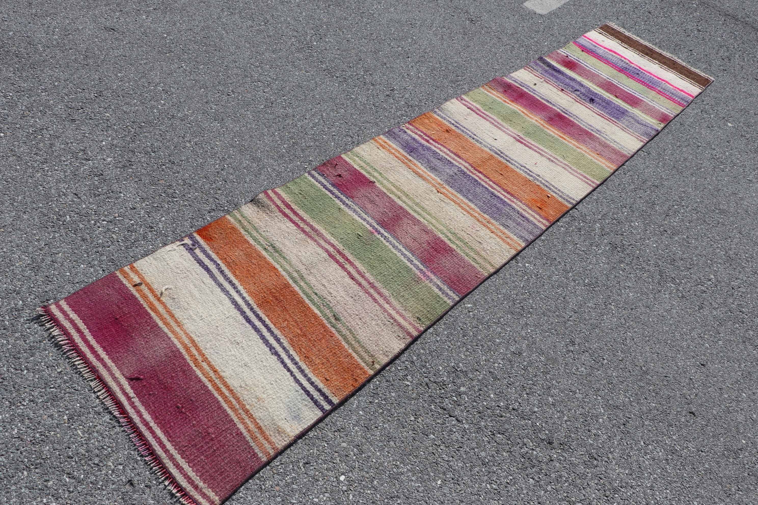 Vintage Rug, Kitchen Rugs, White Anatolian Rugs, Oriental Rugs, Turkish Rug, Hallway Rug, 2.1x10.1 ft Runner Rug, Kilim, Rugs for Hallway