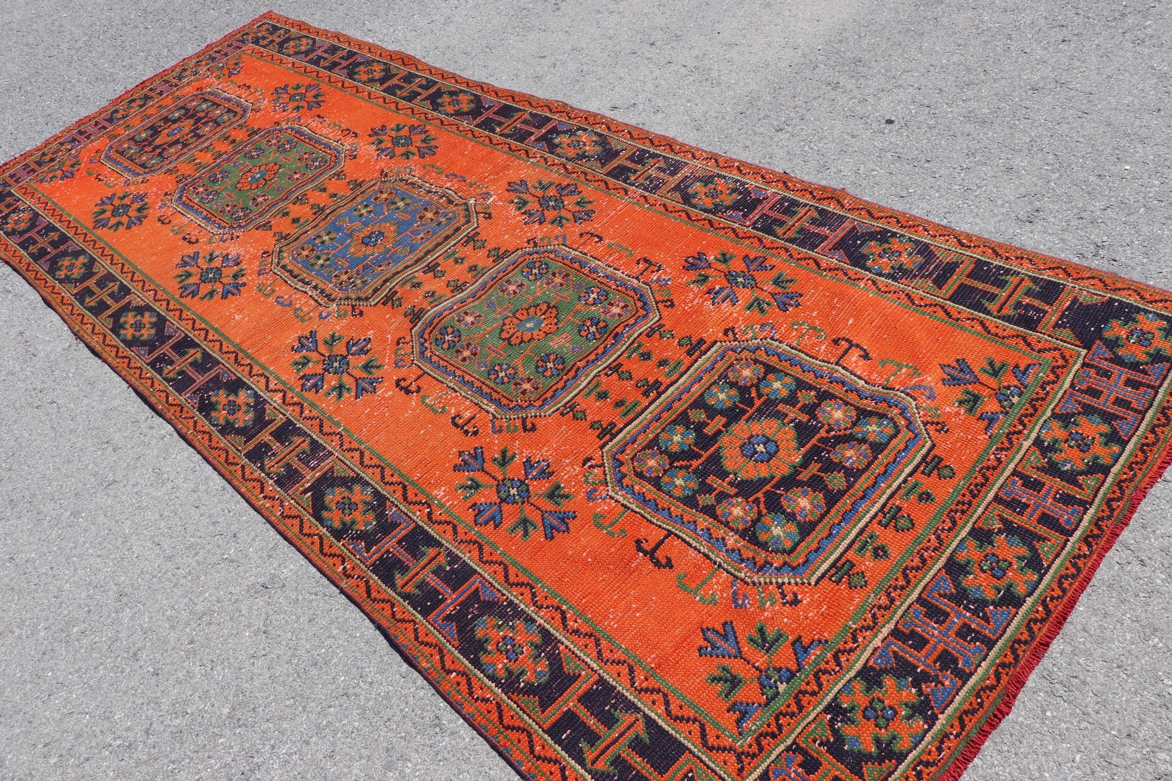 Hallway Rugs, Turkish Rug, Cool Rug, Eclectic Rug, Stair Rug, Orange Anatolian Rug, Home Decor Rugs, Vintage Rug, 4.4x11.3 ft Runner Rug