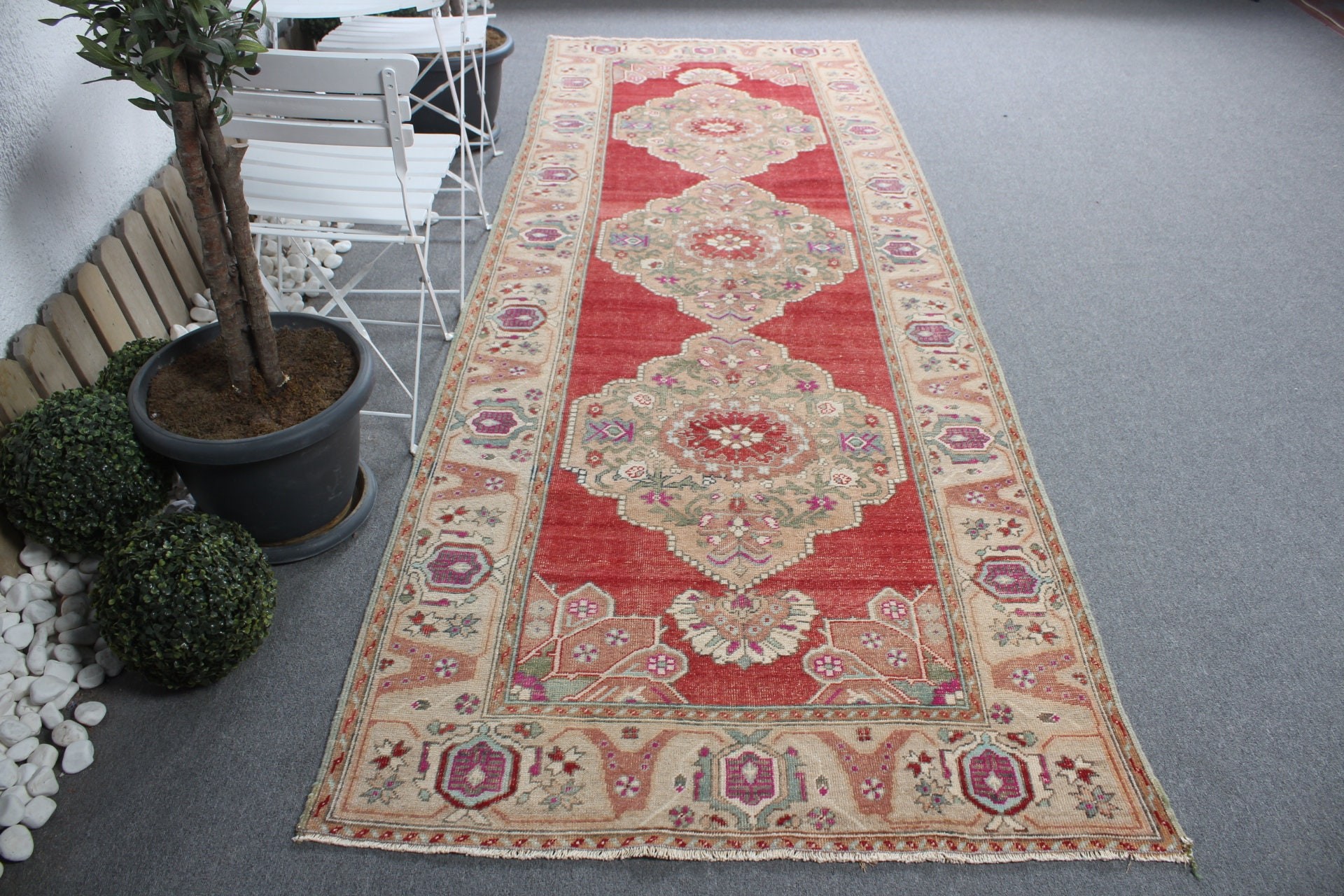 Koridor Halıları, Koridor Halısı, Sevimli Halı, Fas Halısı, Bej Oryantal Halı, Türk Halısı, Vintage Halı, 3,9x11,2 ft Runner Halısı