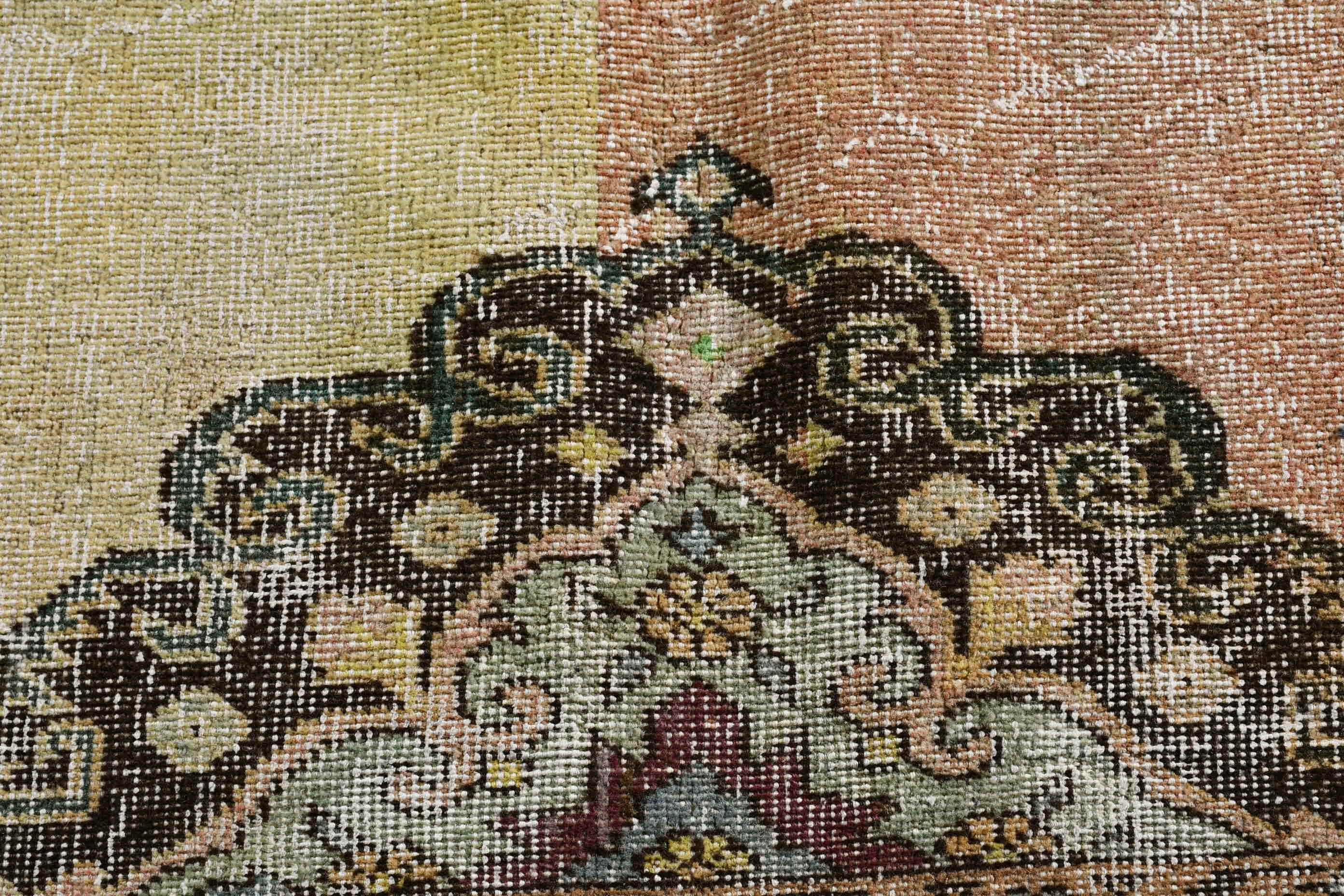 Abstract Rugs, Vintage Rug, 5.2x12.1 ft Large Rug, Living Room Rug, Bedroom Rug, Turkish Rug, Yellow Wool Rug, Antique Rug, Anatolian Rug